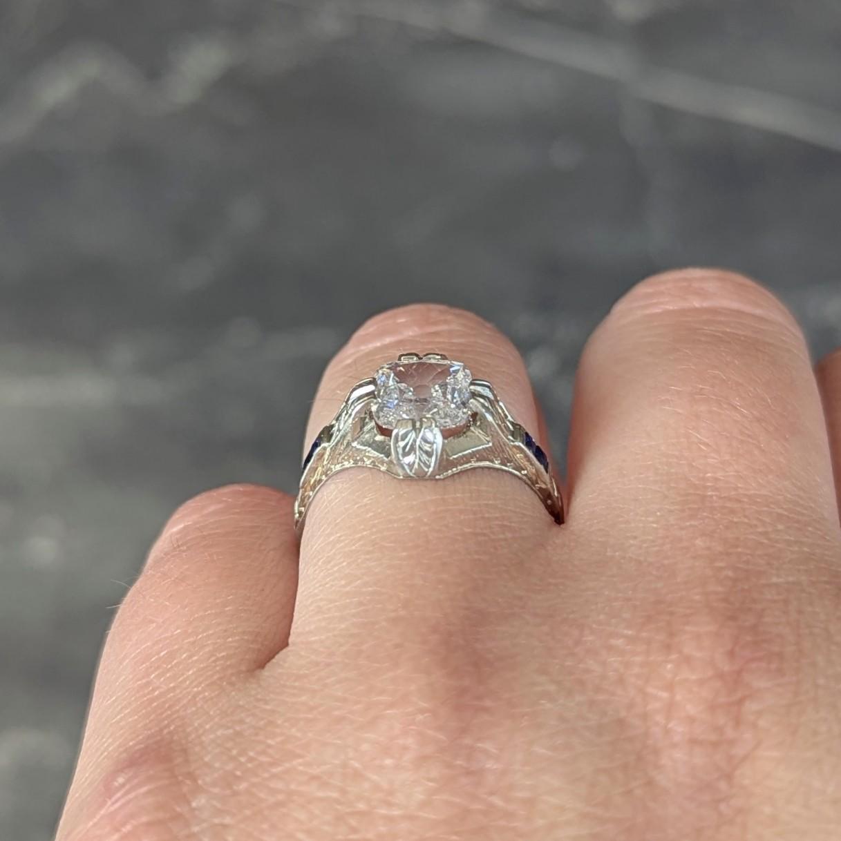 Art Deco 1.36 CTW Mine Diamond 18K Gold Vintage Wheat Compass Engagement Ring For Sale 7