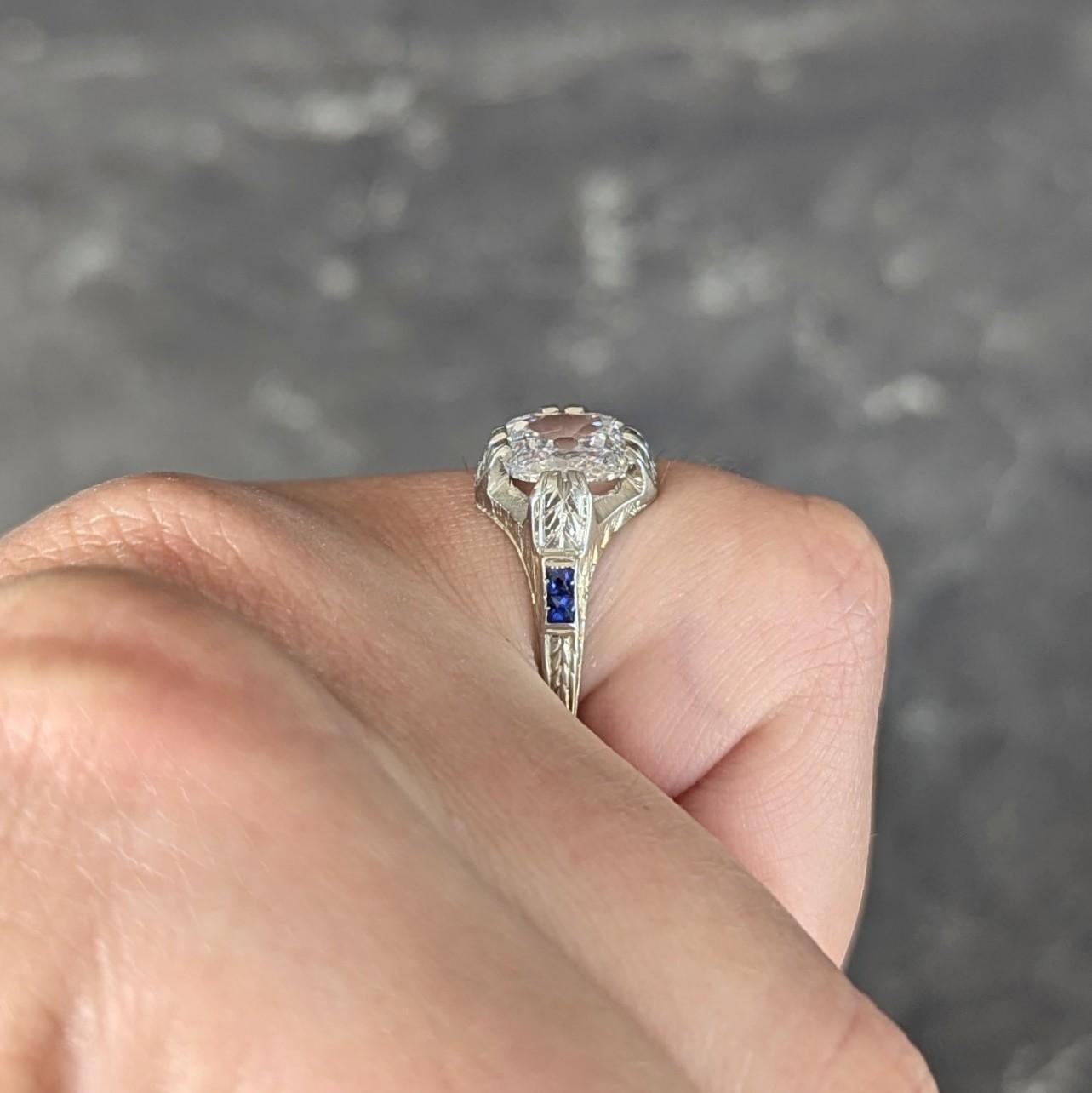 Art Deco 1.36 CTW Mine Diamond 18K Gold Vintage Wheat Compass Engagement Ring For Sale 8