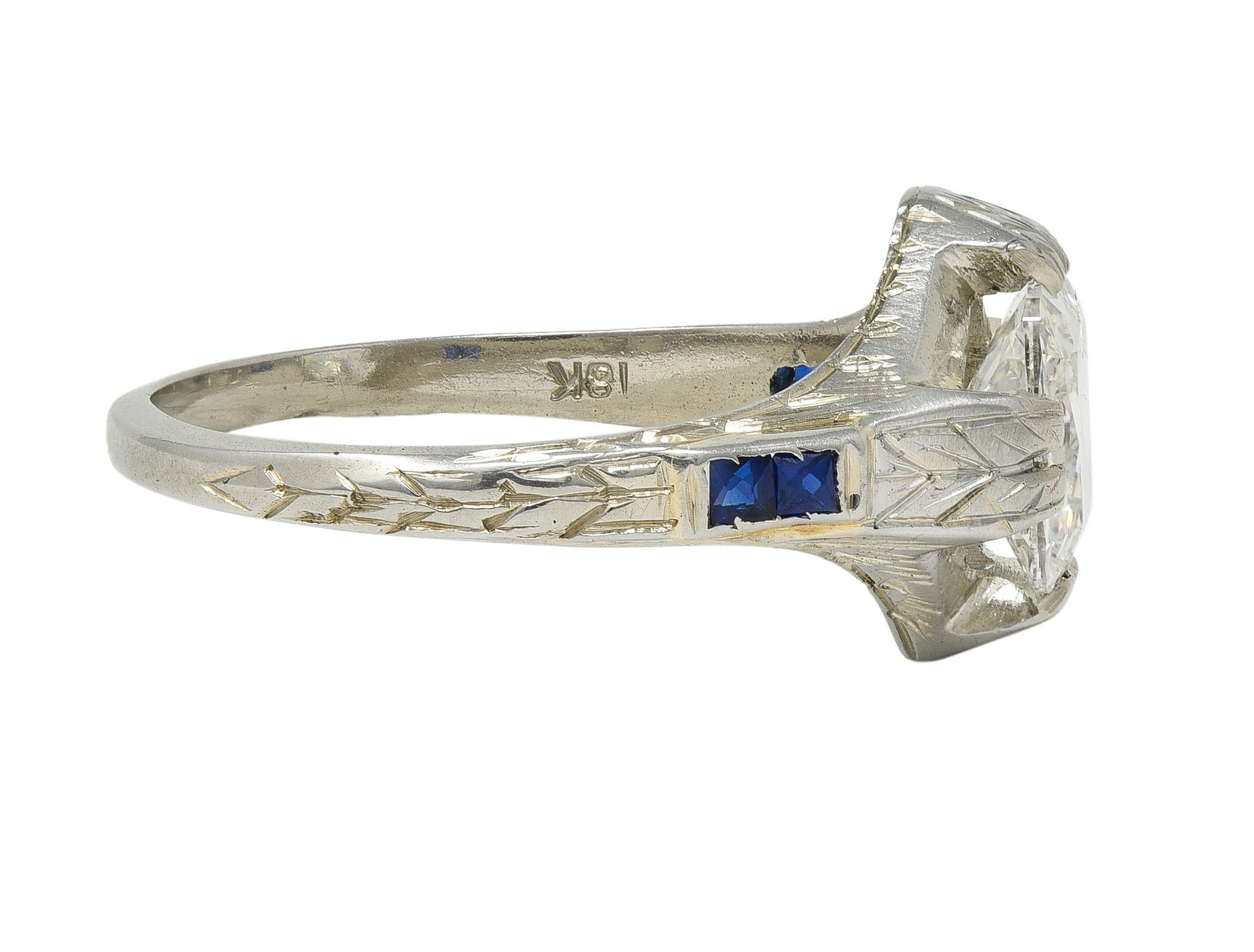 Art Deco 1.36 CTW Mine Diamond 18K Gold Vintage Wheat Compass Engagement Ring In Excellent Condition For Sale In Philadelphia, PA