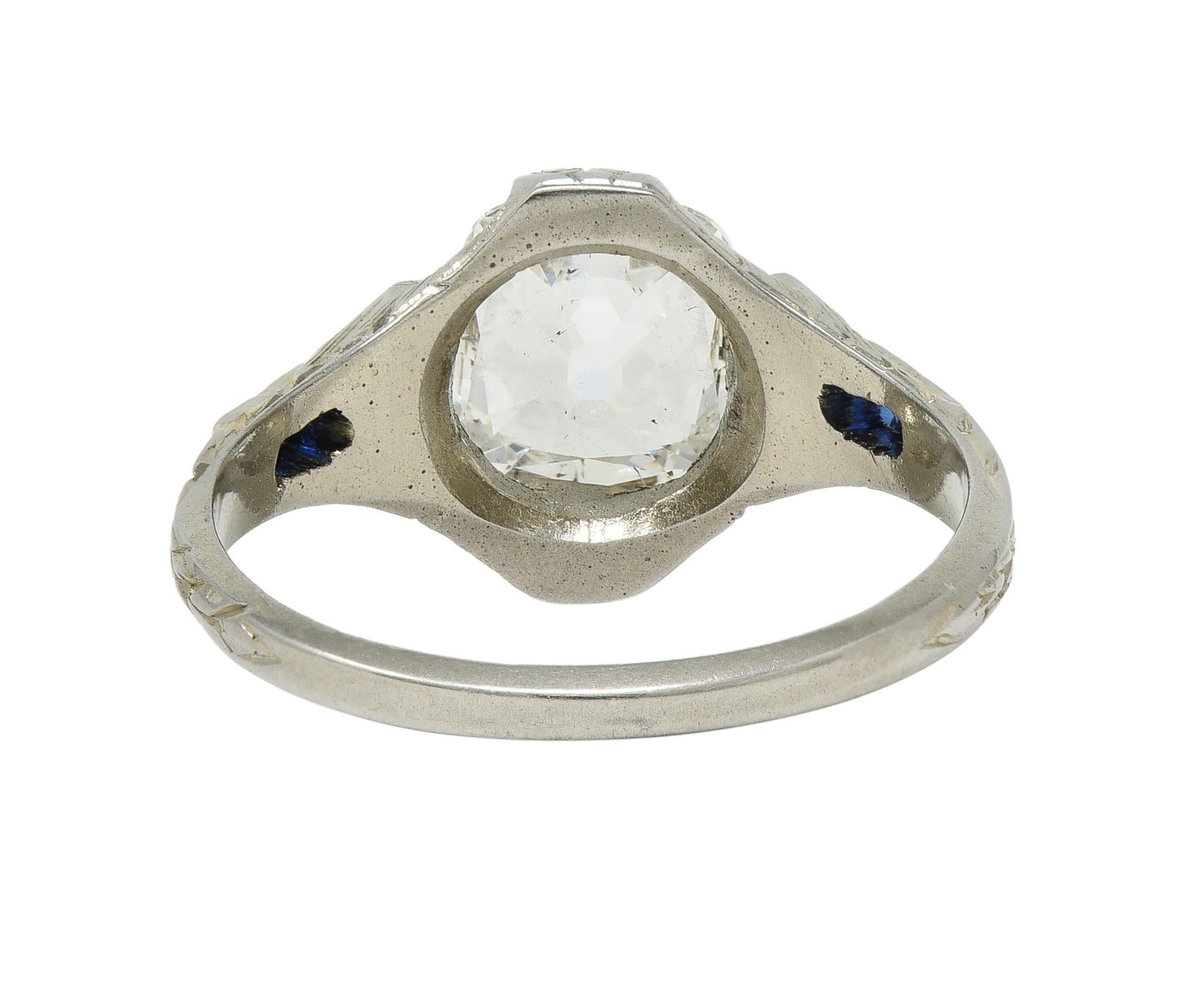 Women's or Men's Art Deco 1.36 CTW Mine Diamond 18K Gold Vintage Wheat Compass Engagement Ring For Sale