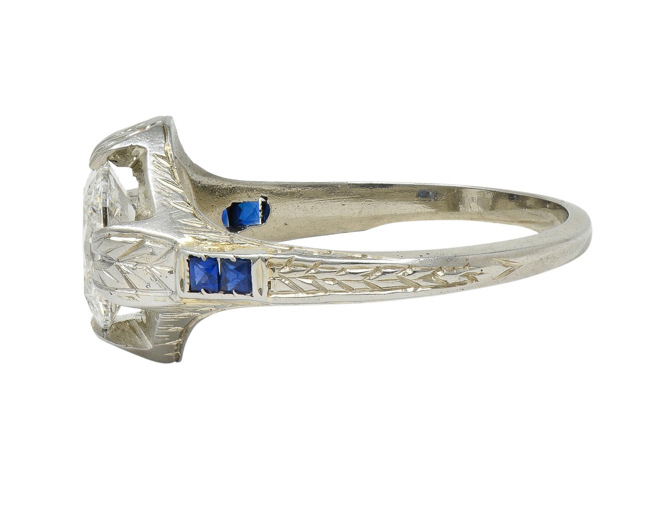 Art Deco 1.36 CTW Mine Diamond 18K Gold Vintage Wheat Compass Engagement Ring For Sale 1