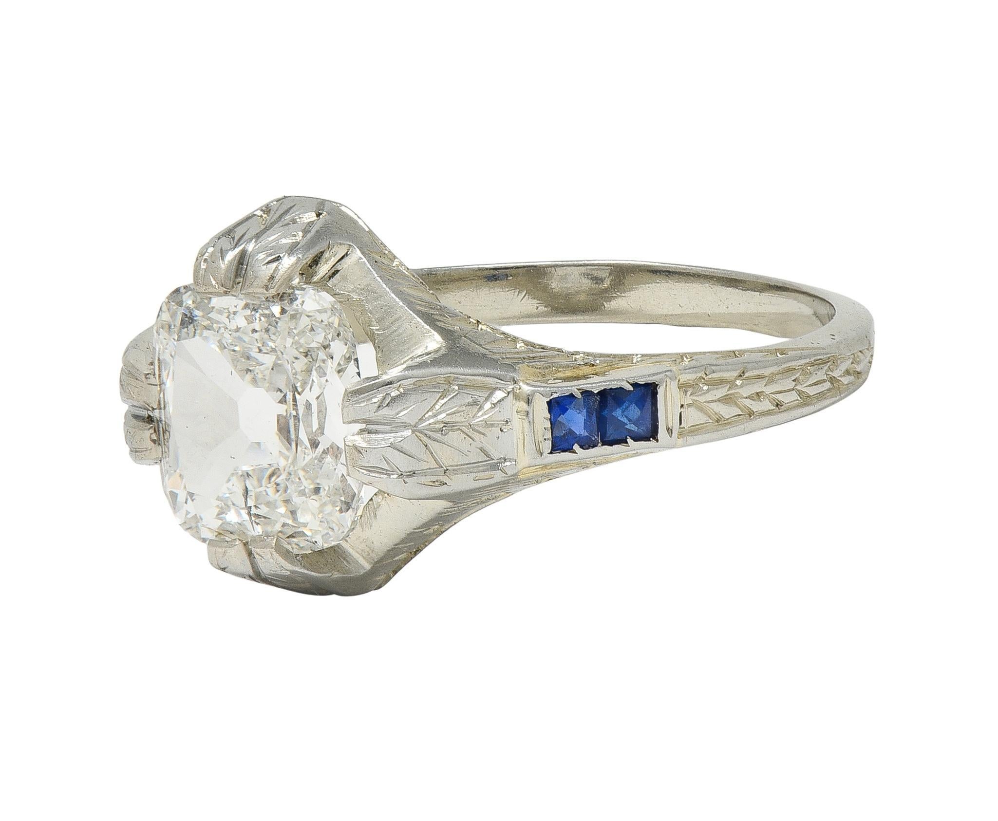 Art Deco 1.36 CTW Mine Diamond 18K Gold Vintage Wheat Compass Engagement Ring For Sale 2