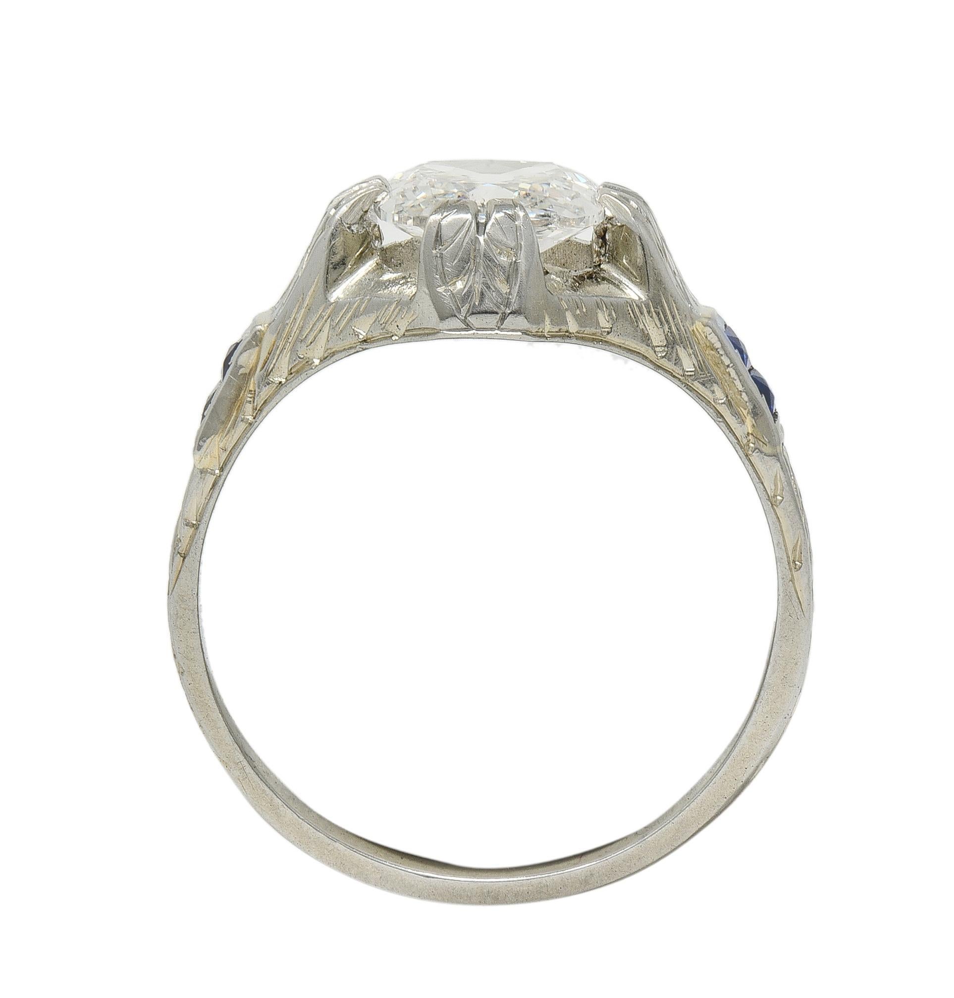 Art Deco 1.36 CTW Mine Diamond 18K Gold Vintage Wheat Compass Engagement Ring For Sale 4
