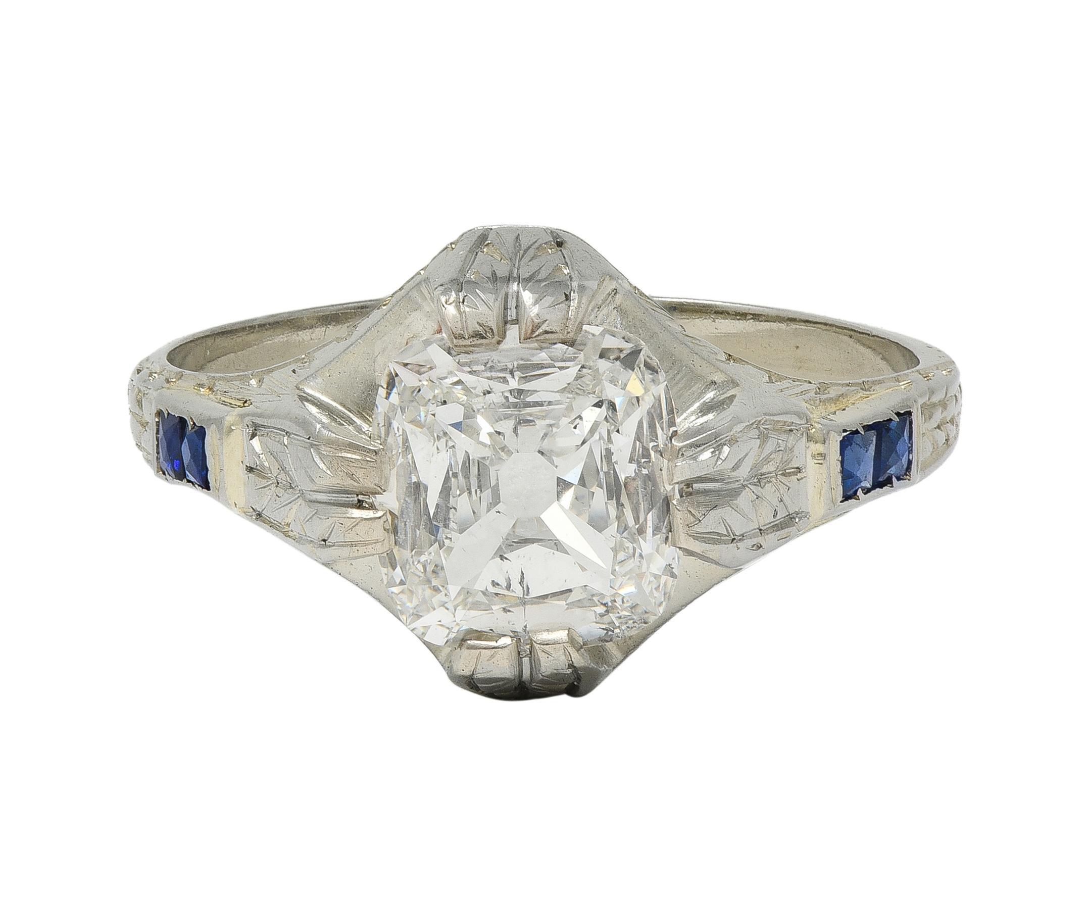 Art Deco 1.36 CTW Mine Diamond 18K Gold Vintage Wheat Compass Engagement Ring For Sale