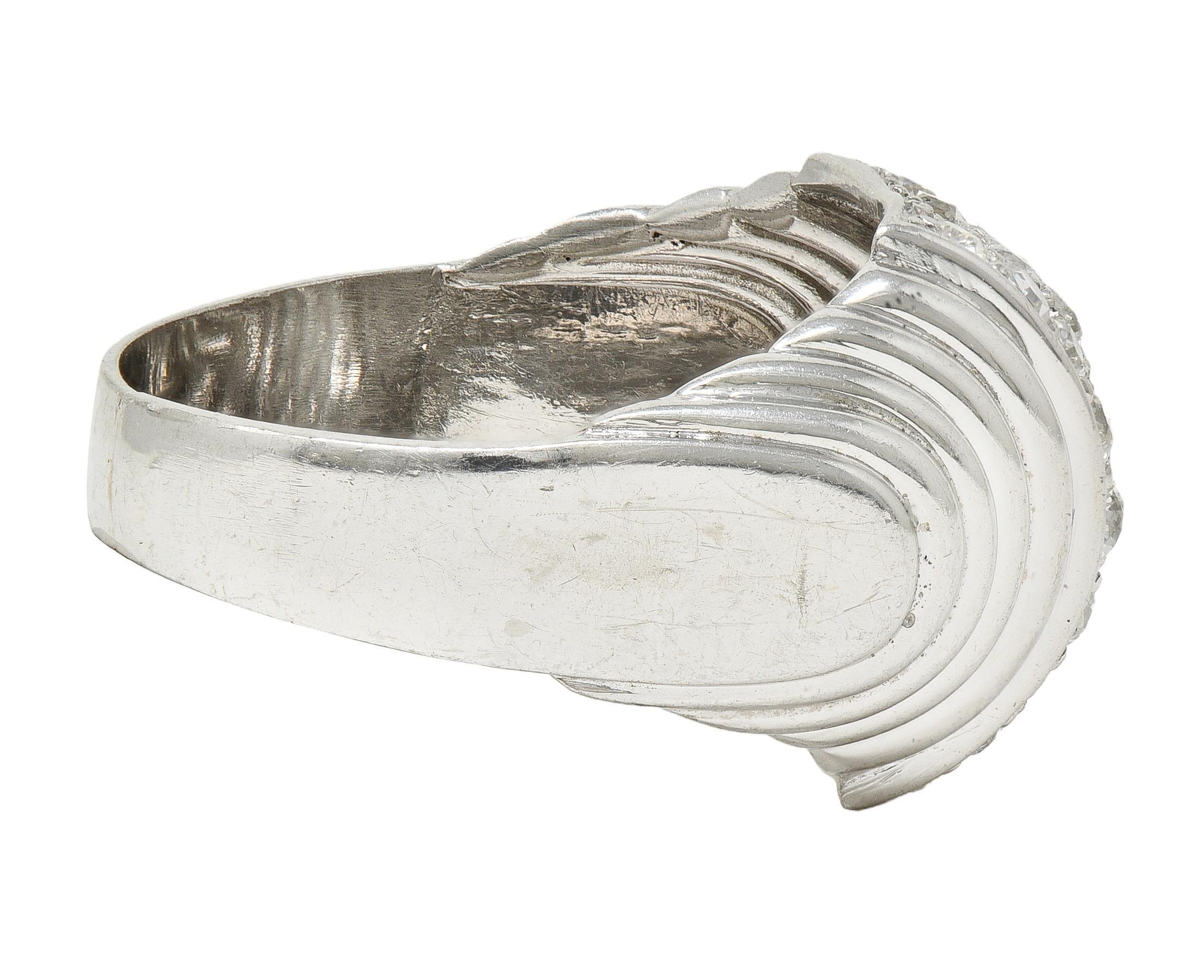 Women's Art Deco 1.36 CTW Old European Cut Diamond Platinum Vintage Stepped Dome Ring For Sale