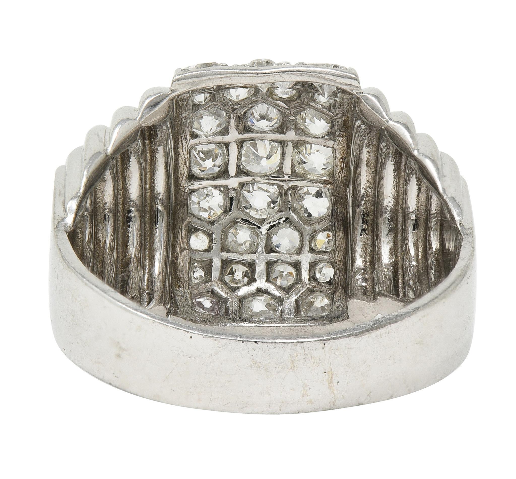 Art Deco 1.36 CTW Old European Cut Diamond Platinum Vintage Stepped Dome Ring For Sale 1