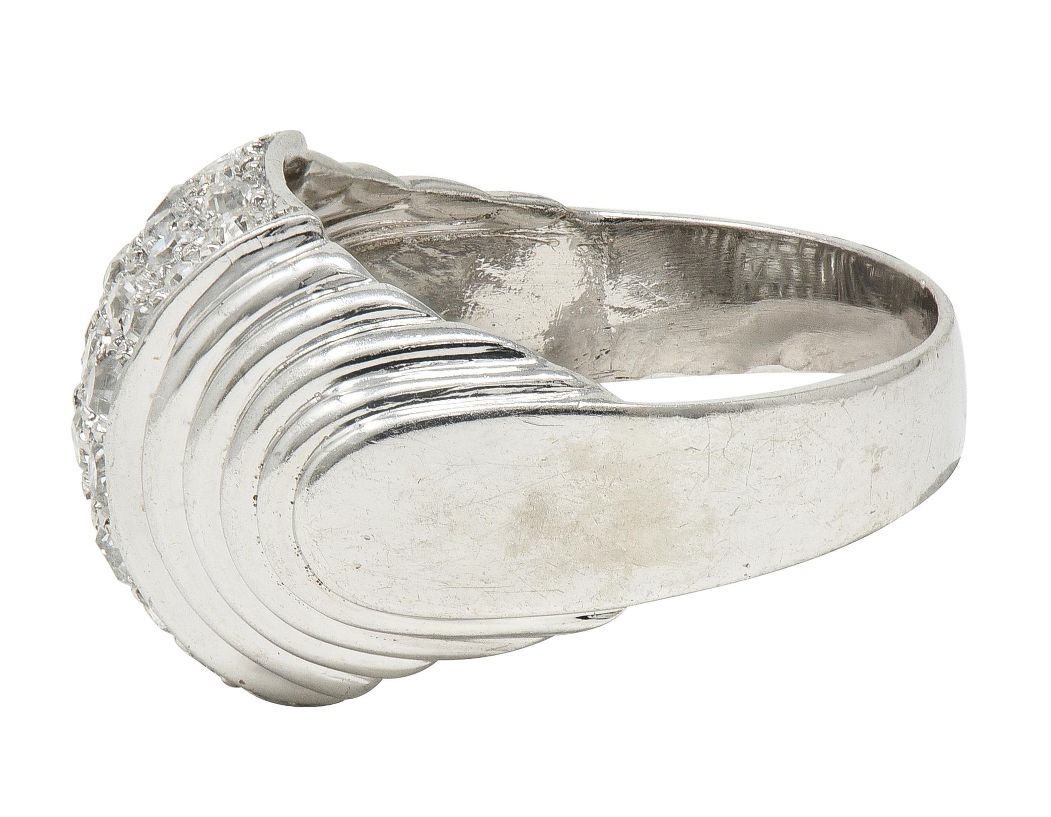Art Deco 1.36 CTW Old European Cut Diamond Platinum Vintage Stepped Dome Ring For Sale 2