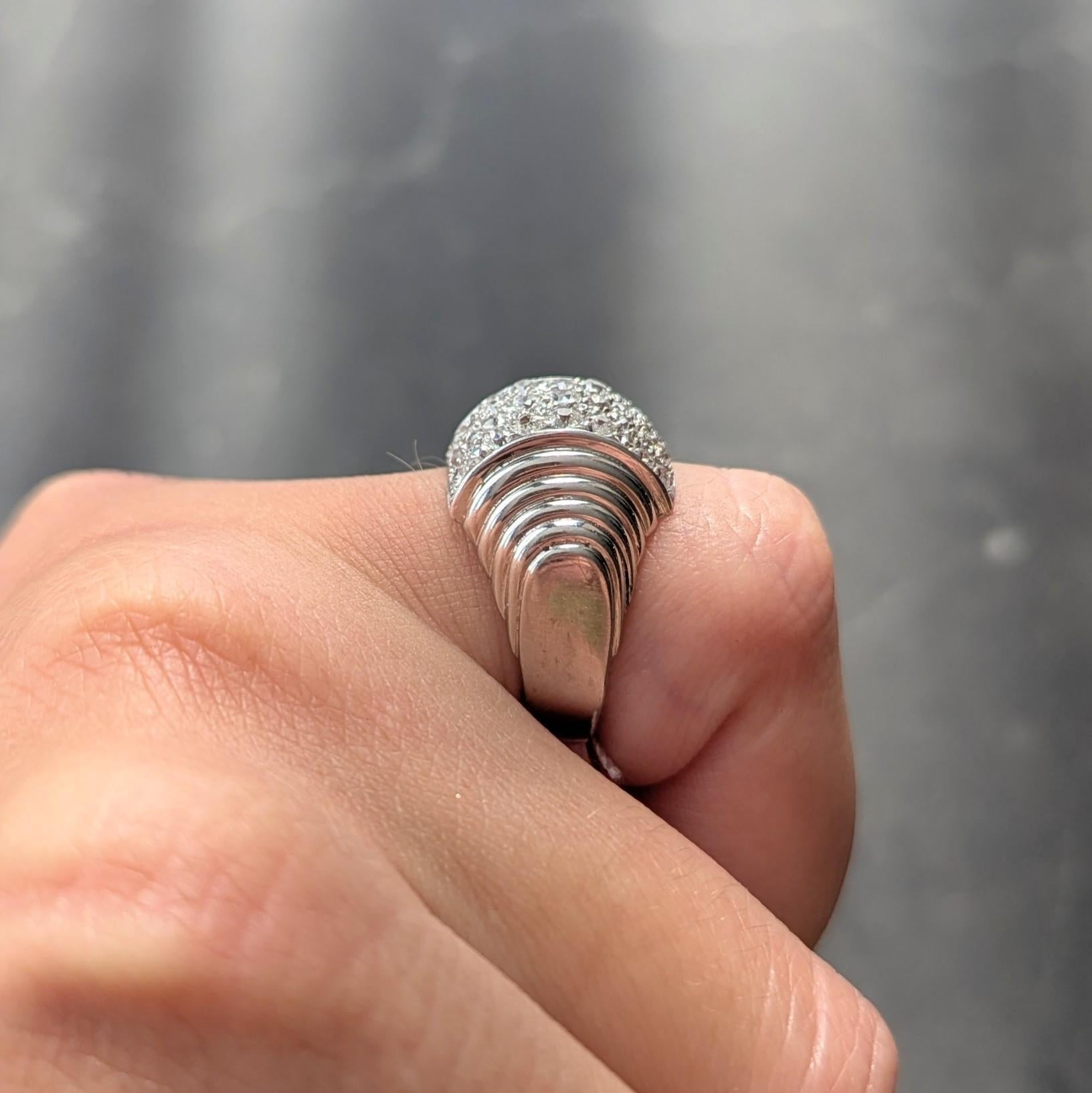 Art Deco 1.36 CTW Old European Cut Diamond Platinum Vintage Stepped Dome Ring For Sale 5