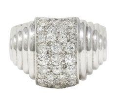 Art Deco 1.36 CTW Old European Cut Diamond Platinum Vintage Stepped Dome Ring