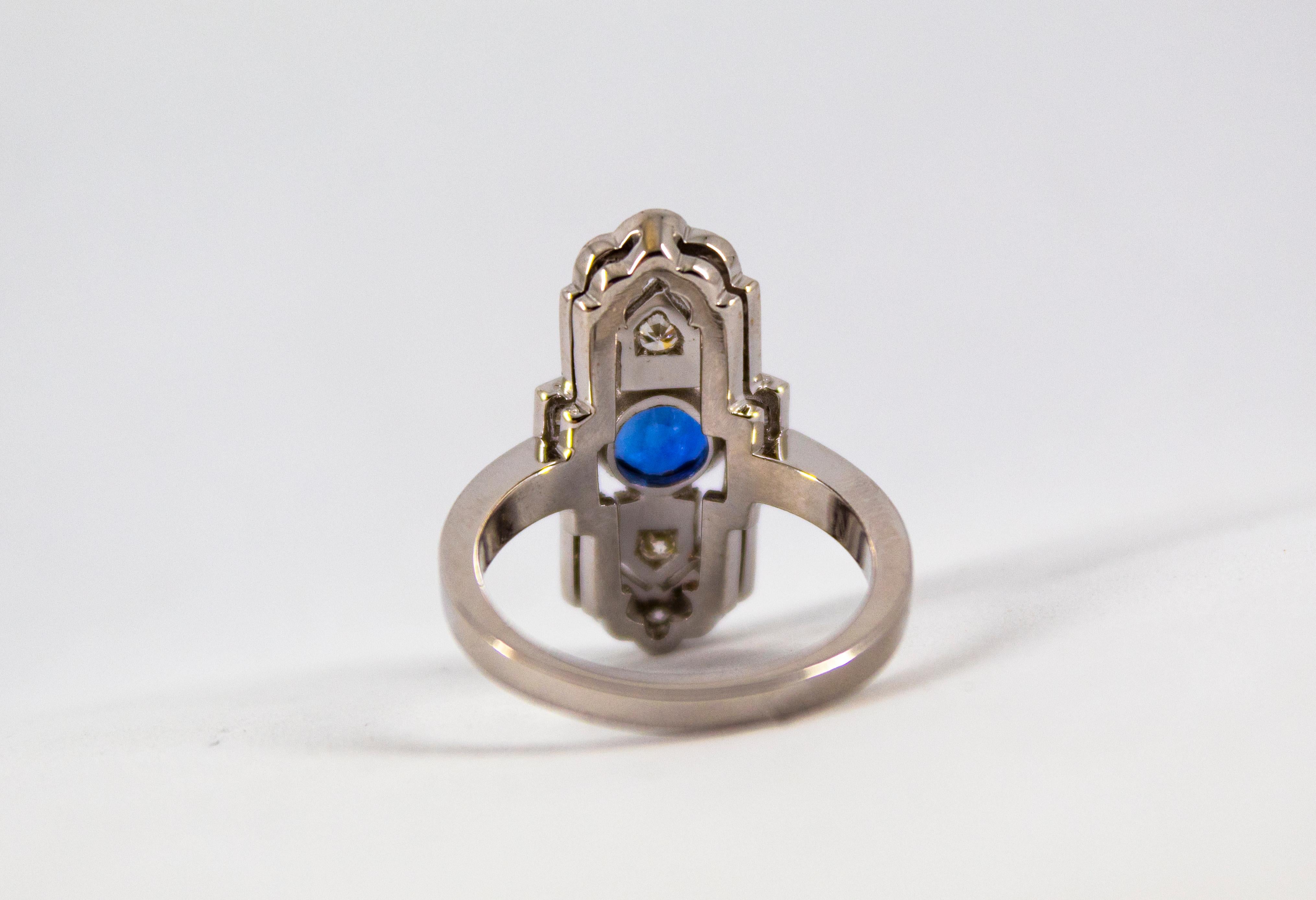 Art Deco Style 1.37 Carat Blue Sapphire 0.54 Carat Diamond White Gold Ring 6