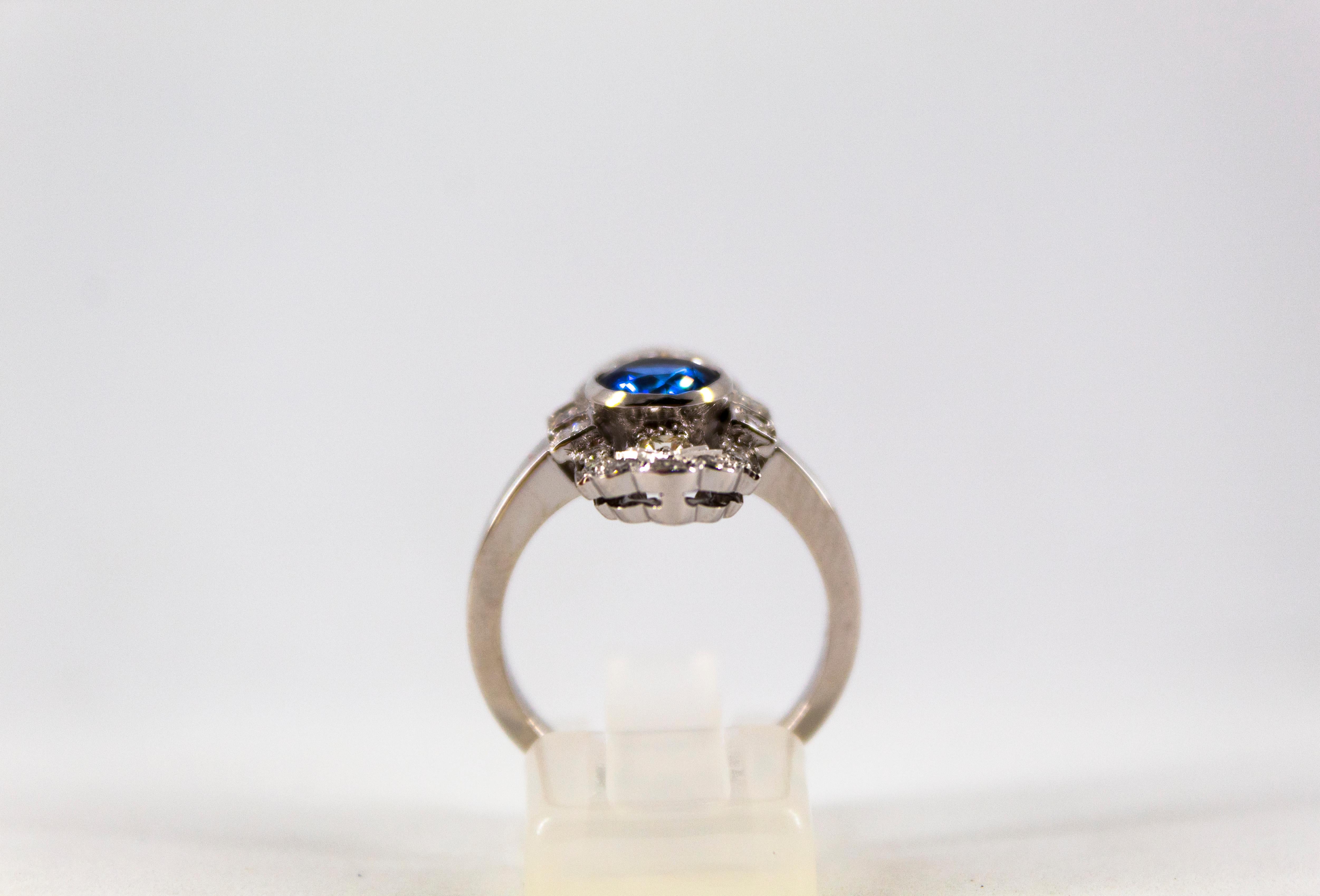 Art Deco Style 1.37 Carat Blue Sapphire 0.54 Carat Diamond White Gold Ring 8
