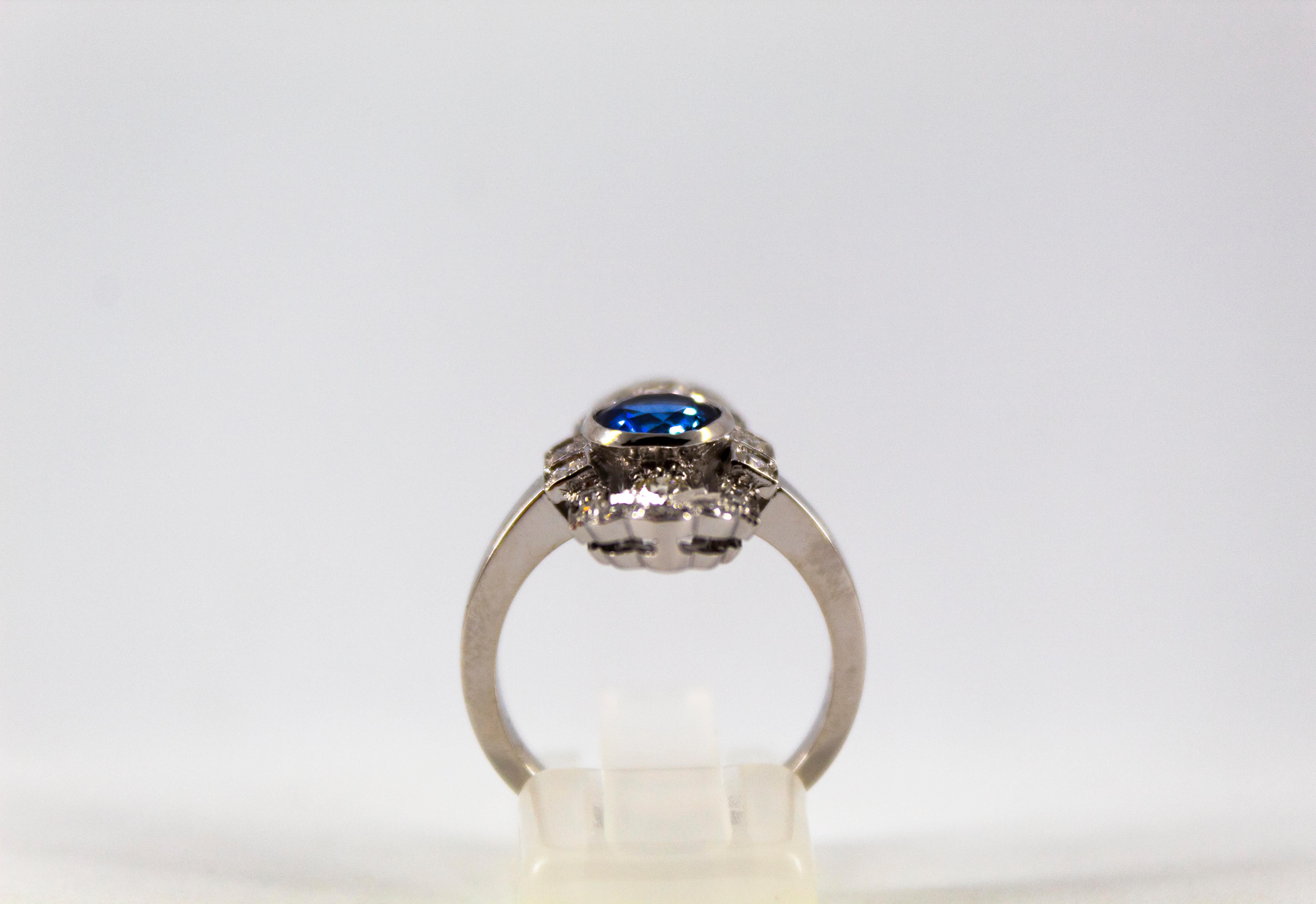 This Ring is made of 18K White Gold.
This Ring has 0.54 Carats of White Diamonds.
This Ring has a 1.37 Carats Blue Sapphire.
This Ring is available also with a central With Diamond.
Size ITA: 14 1/2 USA: 7
We're a workshop so every piece is