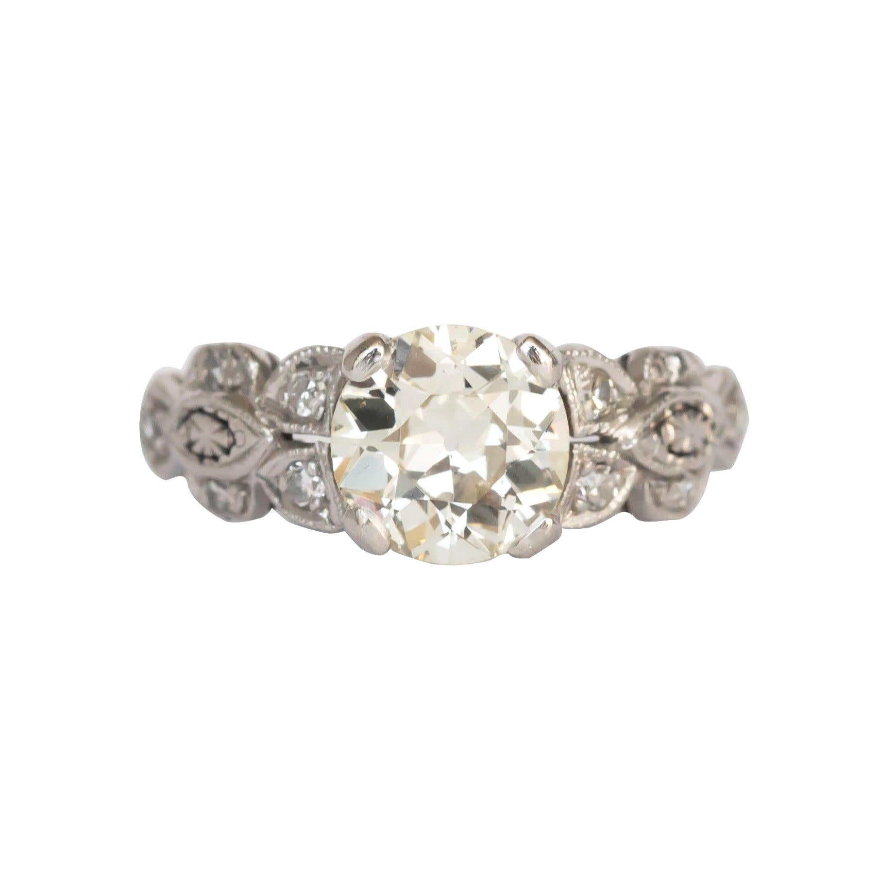 Art Deco 1.37 Carat Old European Cut Diamond Platinum Engagement Ring