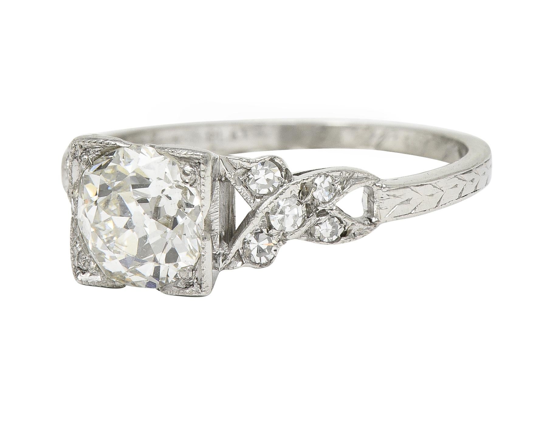 Art Deco 1.37 CTW European Diamond Platinum Ribbon Vintage Engagement Ring GIA For Sale 6
