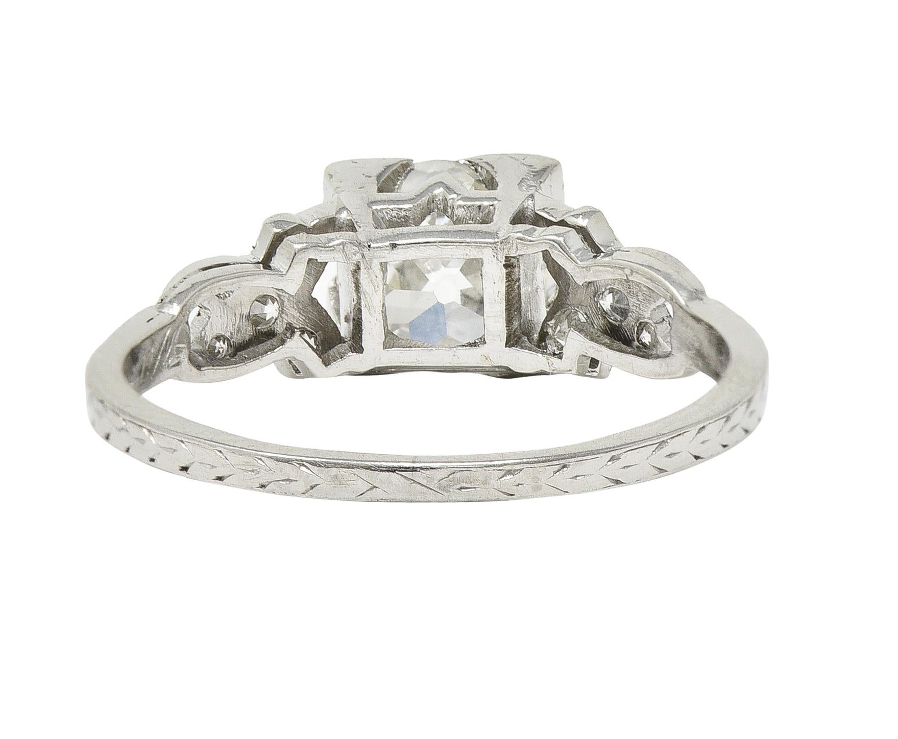 Art Deco 1.37 CTW European Diamond Platinum Ribbon Vintage Engagement Ring GIA For Sale 7