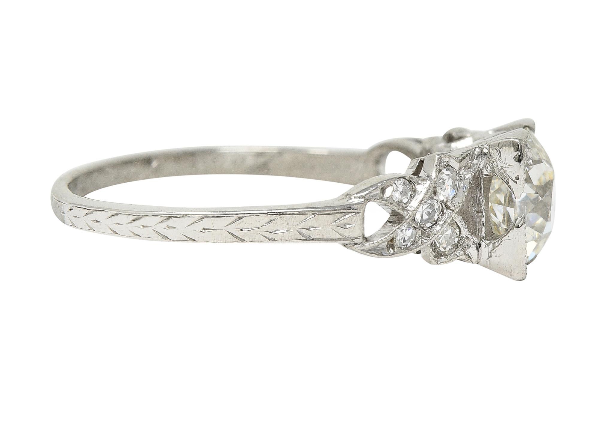 Art Deco 1.37 CTW European Diamond Platinum Ribbon Vintage Engagement Ring GIA For Sale 8