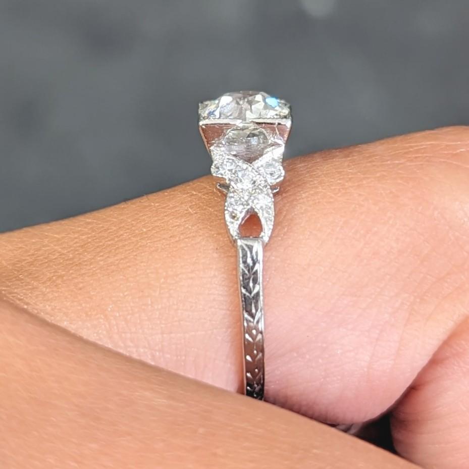 Art Deco 1.37 CTW European Diamond Platinum Ribbon Vintage Engagement Ring GIA For Sale 11