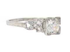 Art Deco 1.37 CTW European Diamond Platinum Ribbon Vintage Engagement Ring GIA