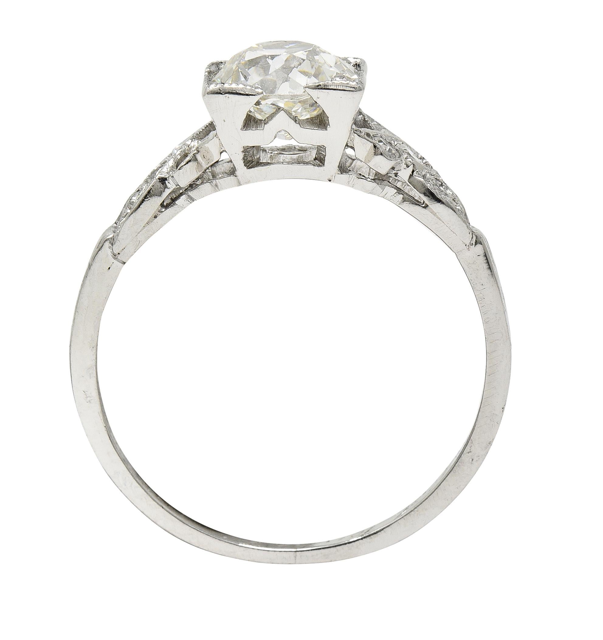 Art Deco 1.37 CTW European Diamond Platinum Ribbon Vintage Engagement Ring GIA For Sale 1