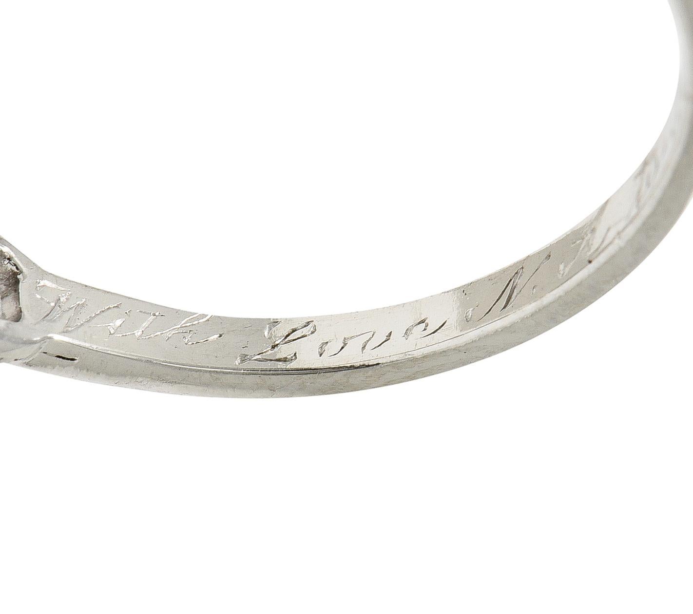 Art Deco 1.37 CTW European Diamond Platinum Ribbon Vintage Engagement Ring GIA For Sale 4