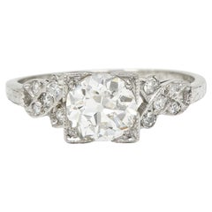 Art Deco 1.37 CTW European Diamond Platinum Ribbon Vintage Engagement Ring GIA
