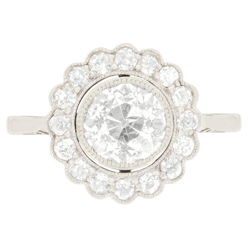 Art Deco 1.37ct Diamond Halo Ring, c.1920s For Sale