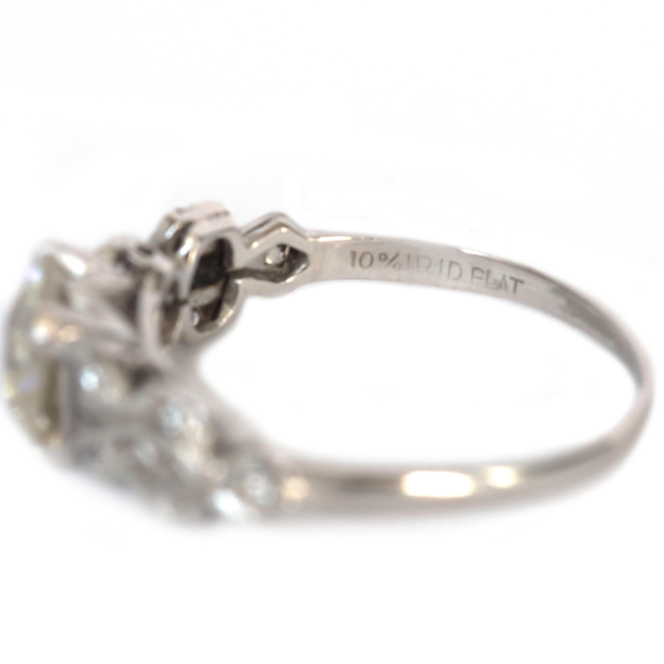 Art Deco 1.37 Carat Old European Cut Diamond Platinum Engagement Ring 1