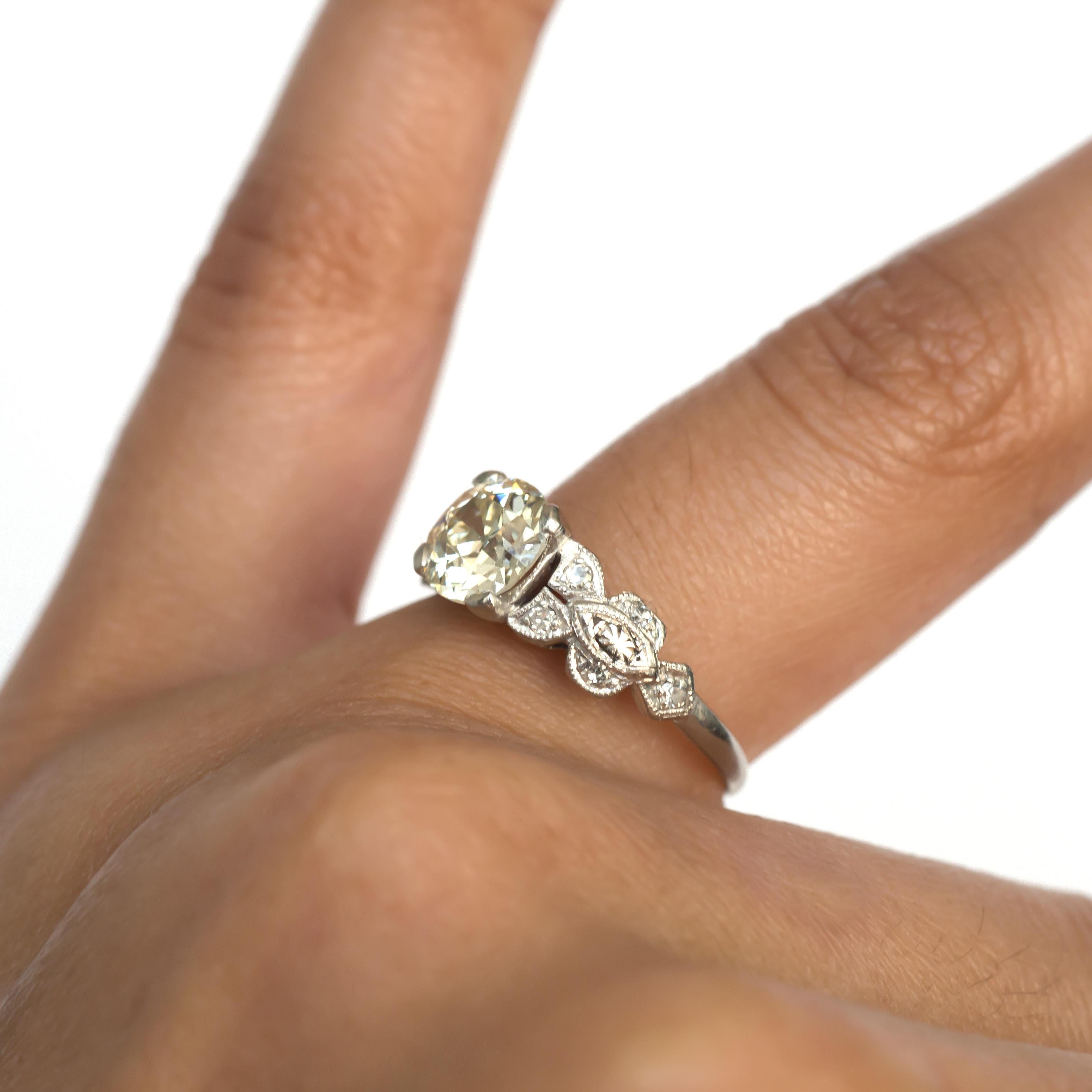 Art Deco 1.37 Carat Old European Cut Diamond Platinum Engagement Ring 3