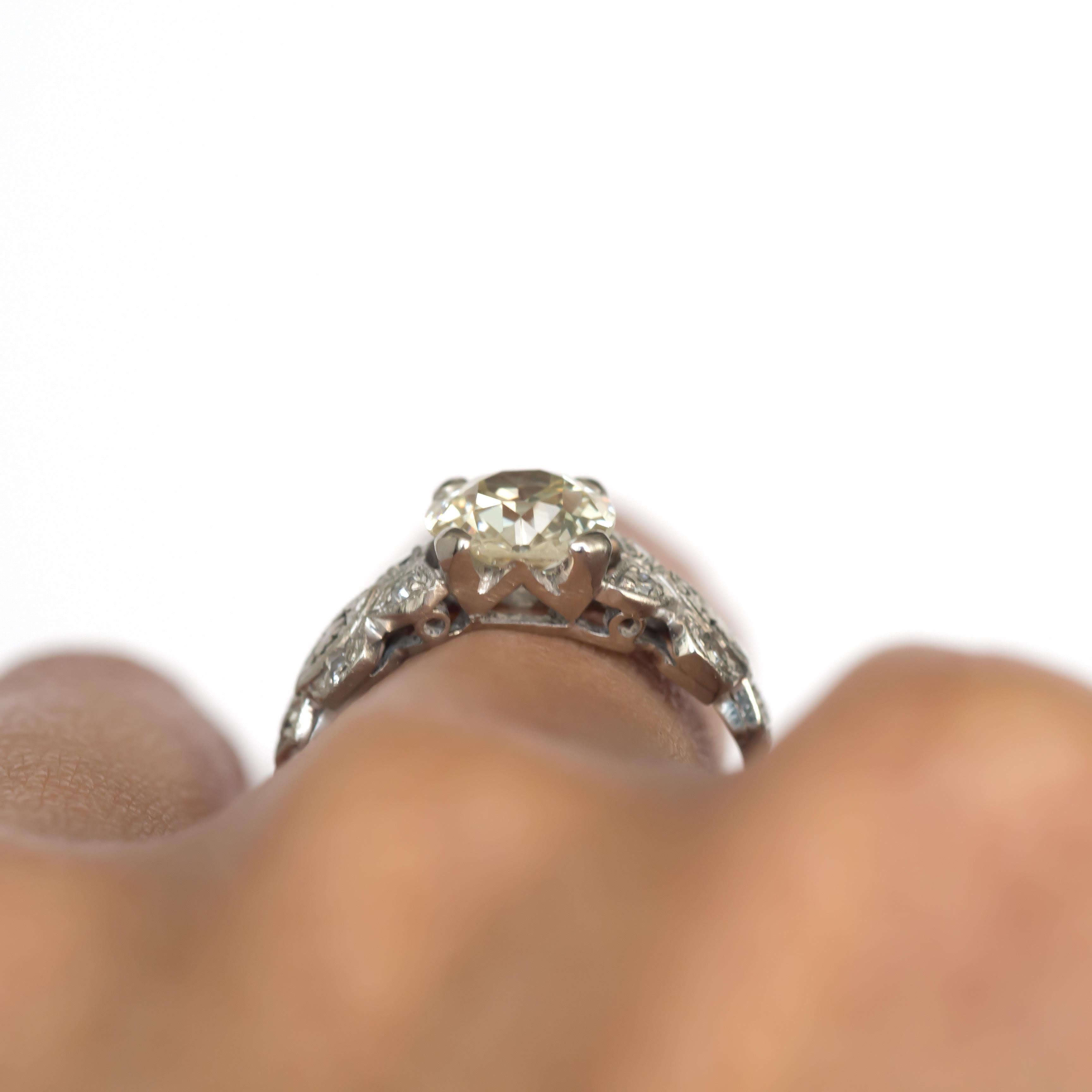 Art Deco 1.37 Carat Old European Cut Diamond Platinum Engagement Ring 4