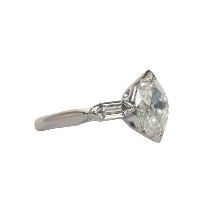 Women's Art Deco 1.38 Carat GIA Antique Marquise Cut Platinum Solitaire Engagement Ring