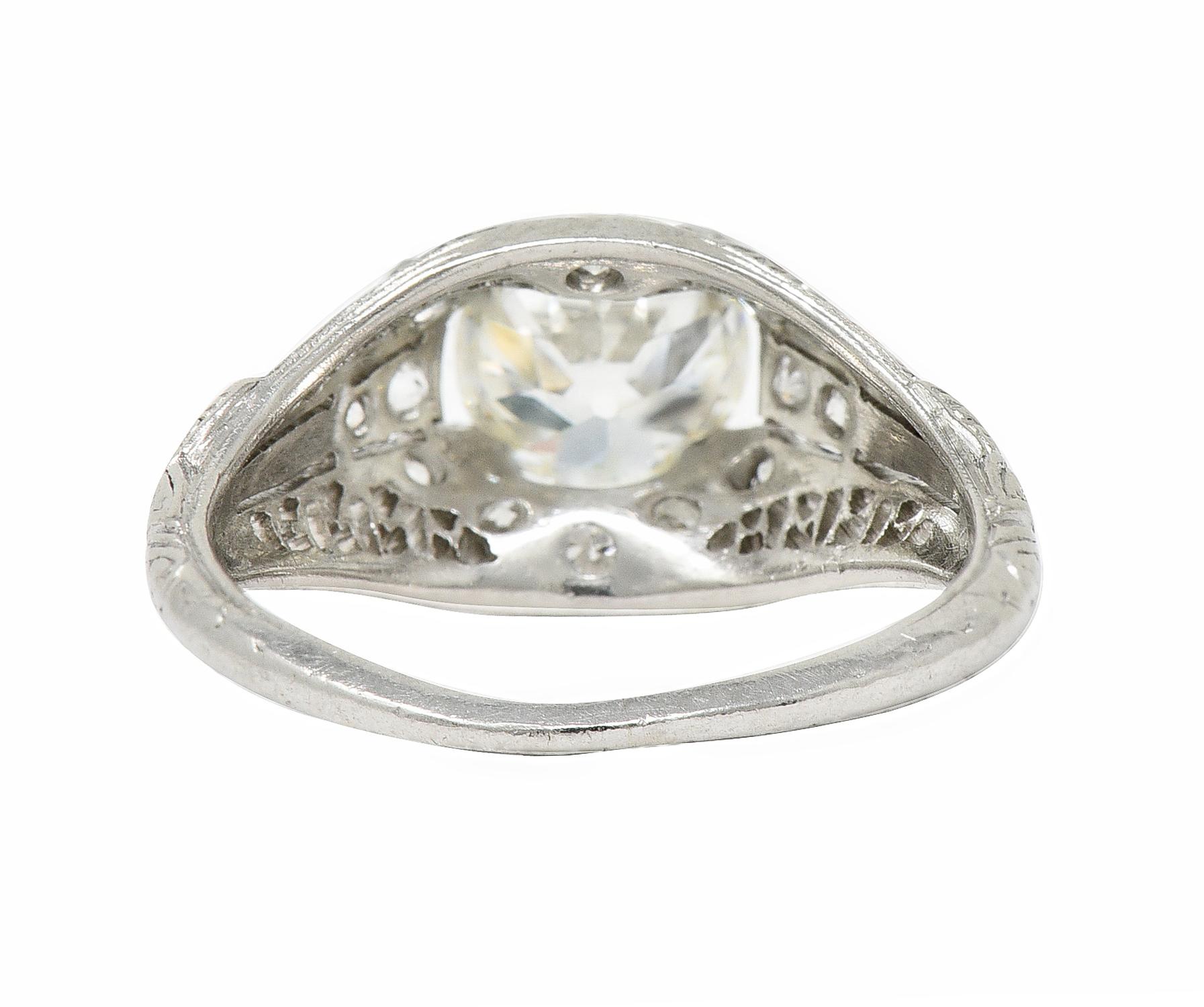 Women's or Men's Art Deco 1.38 CTW Diamond Platinum Crescent Cluster Vintage Engagement Ring For Sale