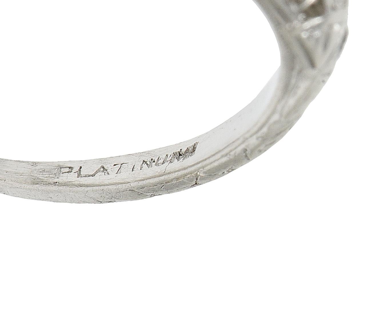 Art Deco 1.38 CTW Diamond Platinum Crescent Cluster Vintage Engagement Ring For Sale 4