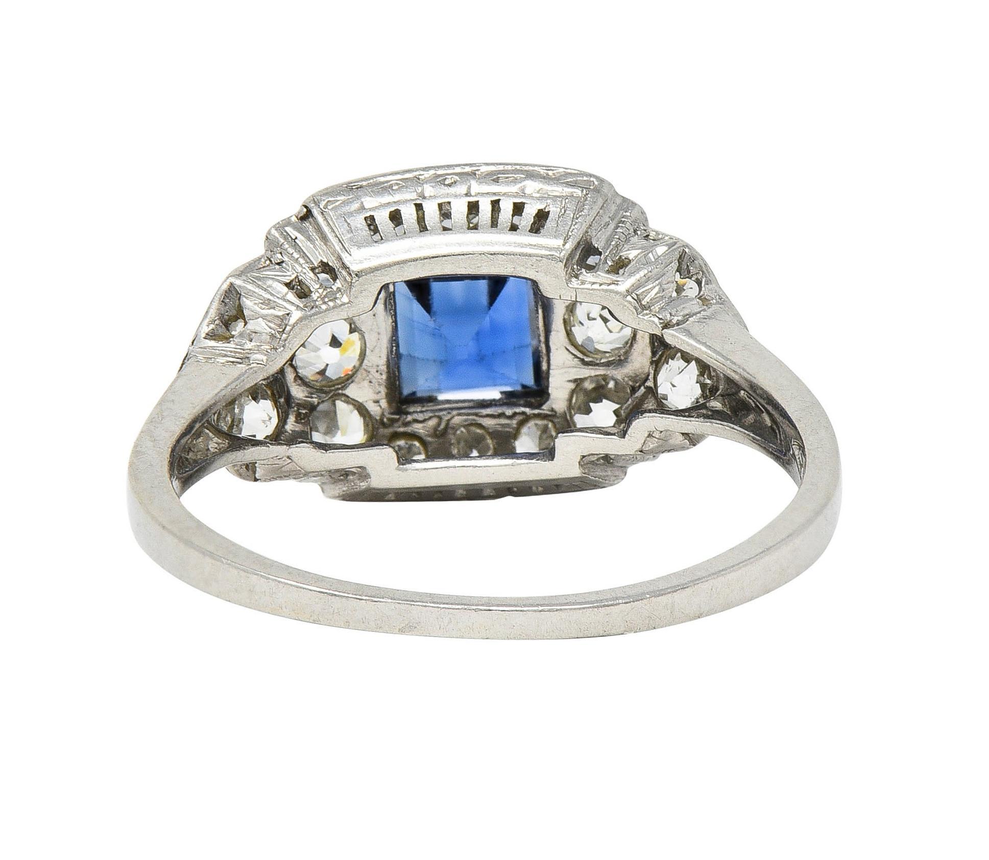 Art Deco 1.38 CTW Sapphire Diamond Platinum Vintage Cluster Ring In Excellent Condition For Sale In Philadelphia, PA