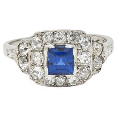 Art Deco 1,38 Karat Saphir Diamant Platin Vintage Cluster-Ring