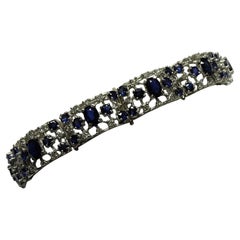 Art Deco Style 13.84 Carat Sapphire White Diamonds 18 Karat White Gold Bracelet