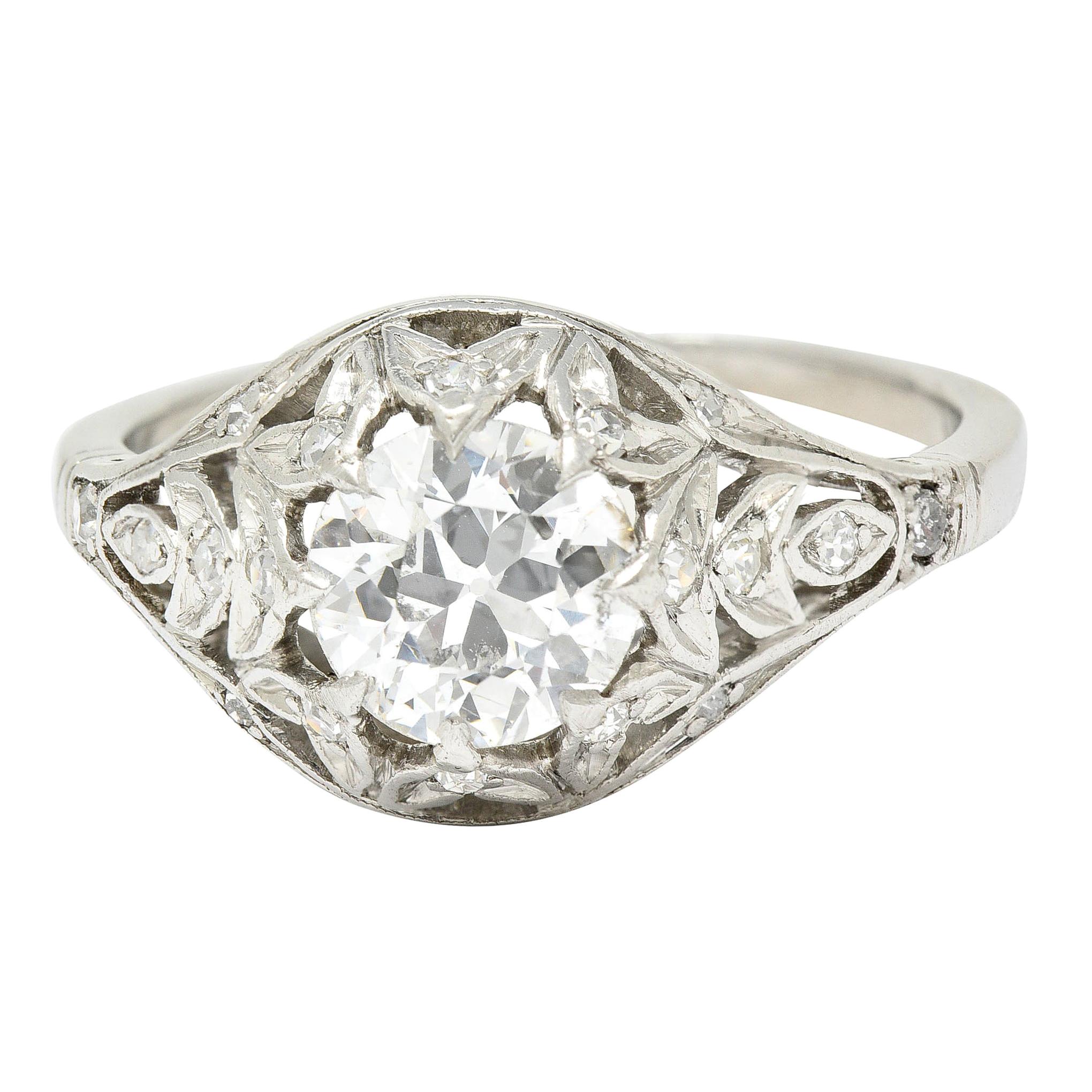 Art Deco 1.39 Carat Diamond Platinum Foliate Engagement Ring GIA