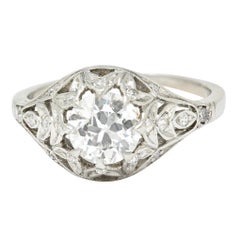 Art Deco 1.39 Carat Diamond Platinum Foliate Engagement Ring GIA
