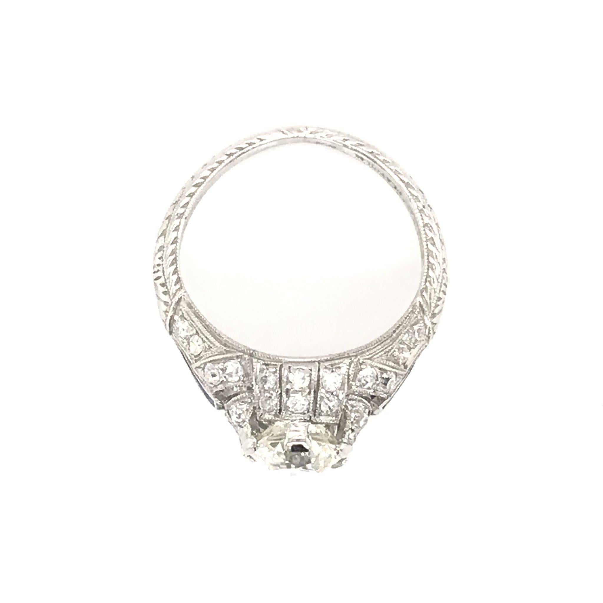 Art Deco 1.39 Carat Diamond and Sapphire Engagement Ring 8