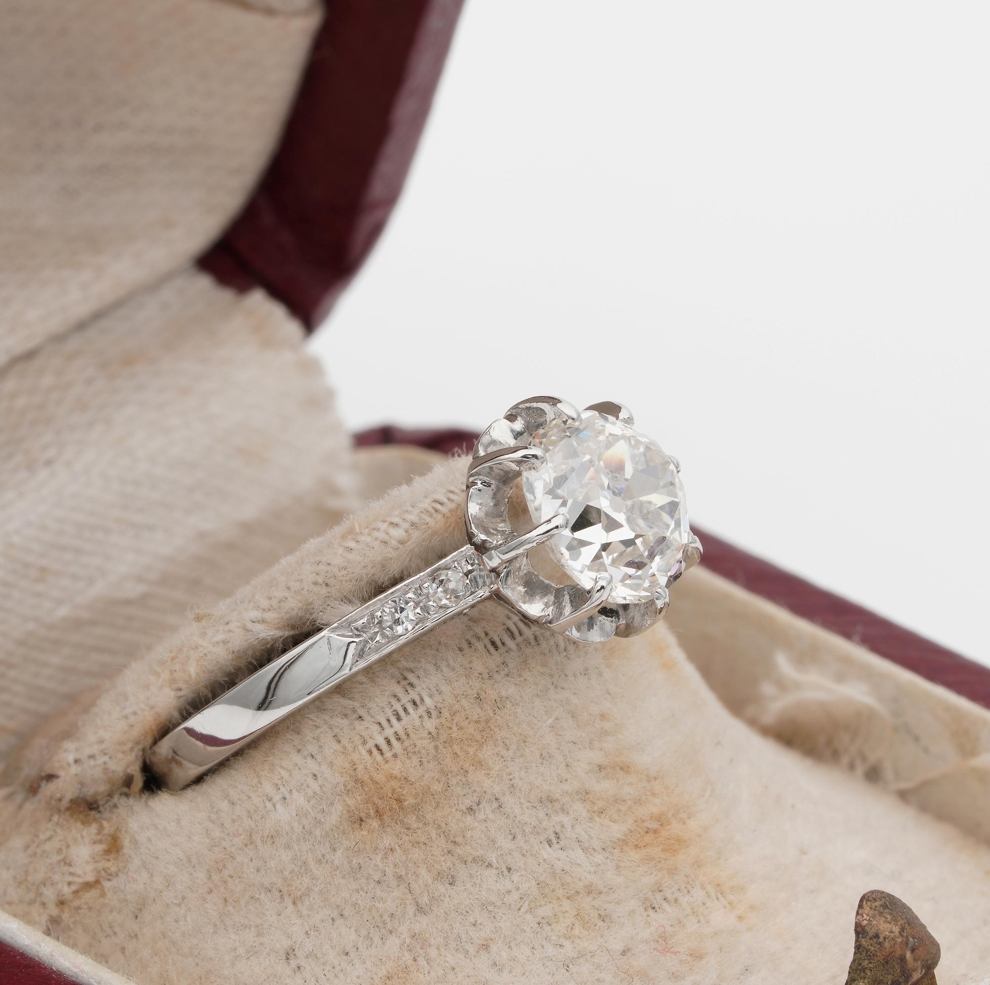 Art Deco 1.39 Carat Weighted G VS Solitaire Diamond Platinum Ring In Good Condition In Napoli, IT