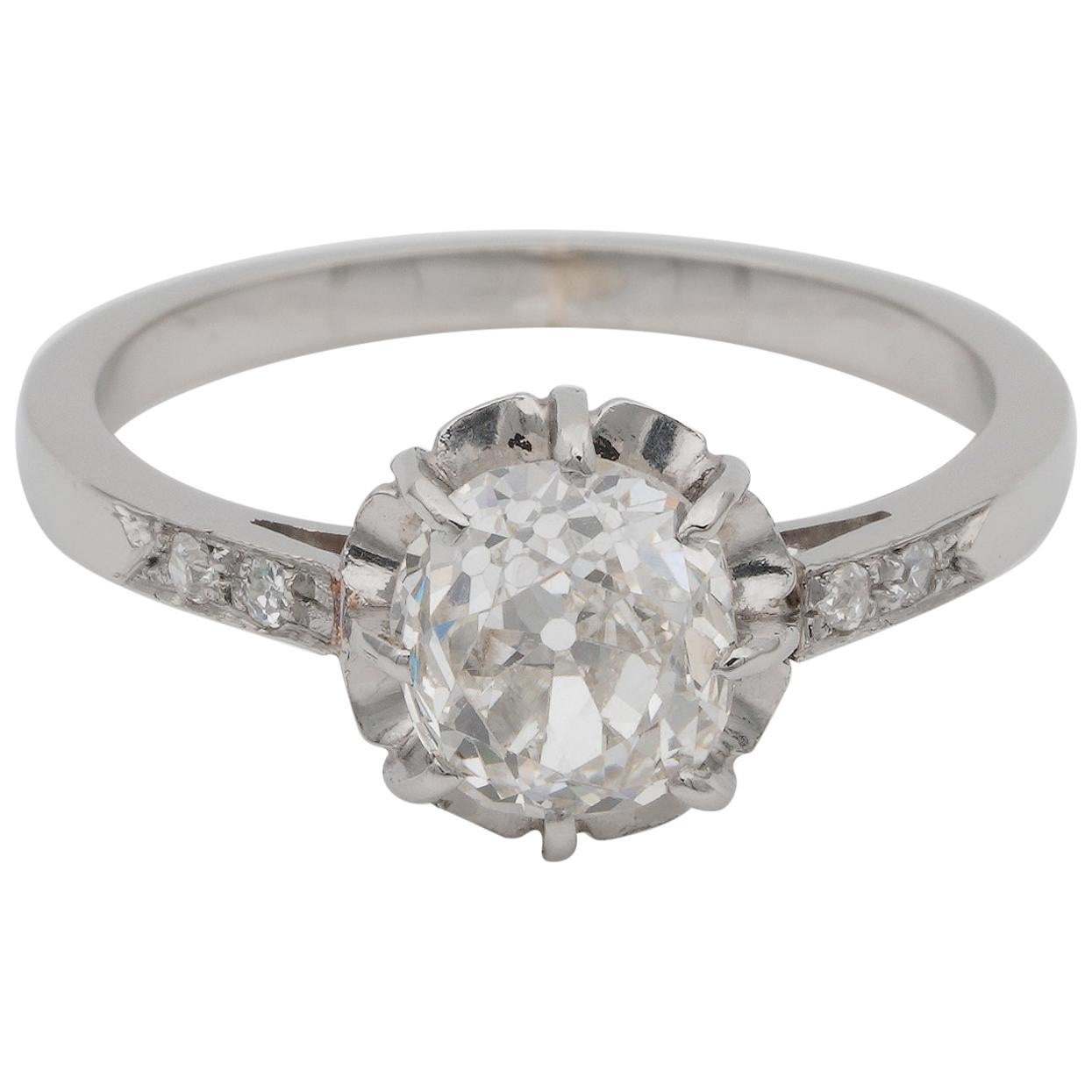 Art Deco 1.39 Carat Weighted G VS Solitaire Diamond Platinum Ring