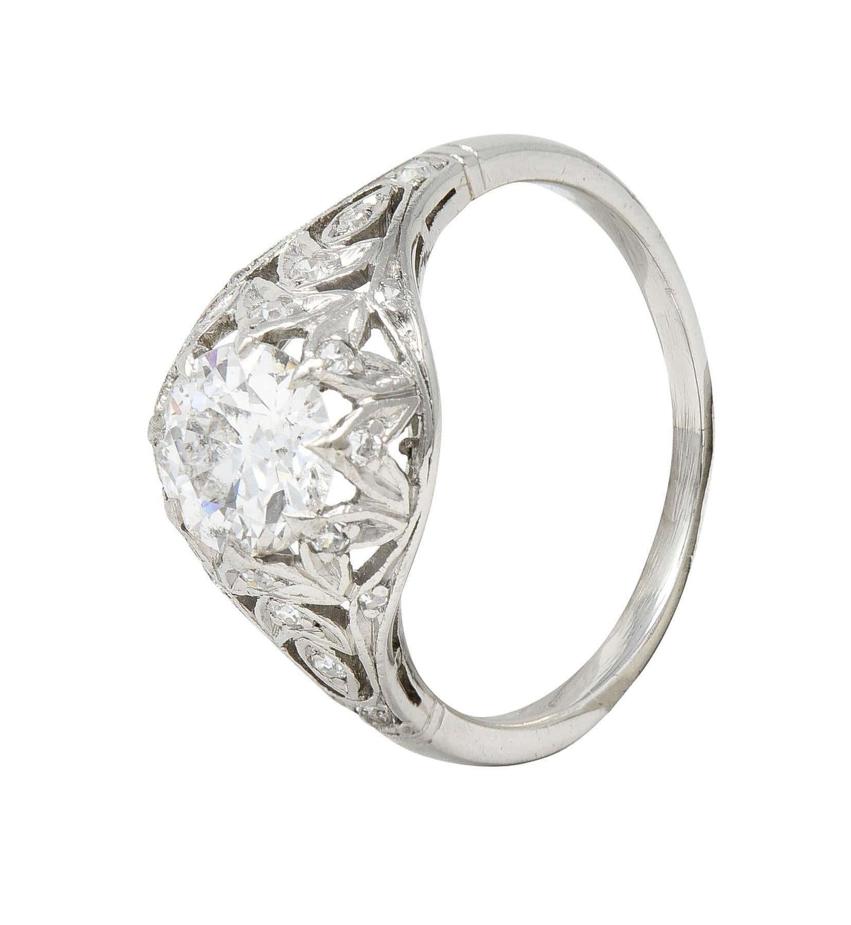 Art Deco 1,39 Karat Diamant Platin Blatt Vintage Verlobungsring GIA im Angebot 1