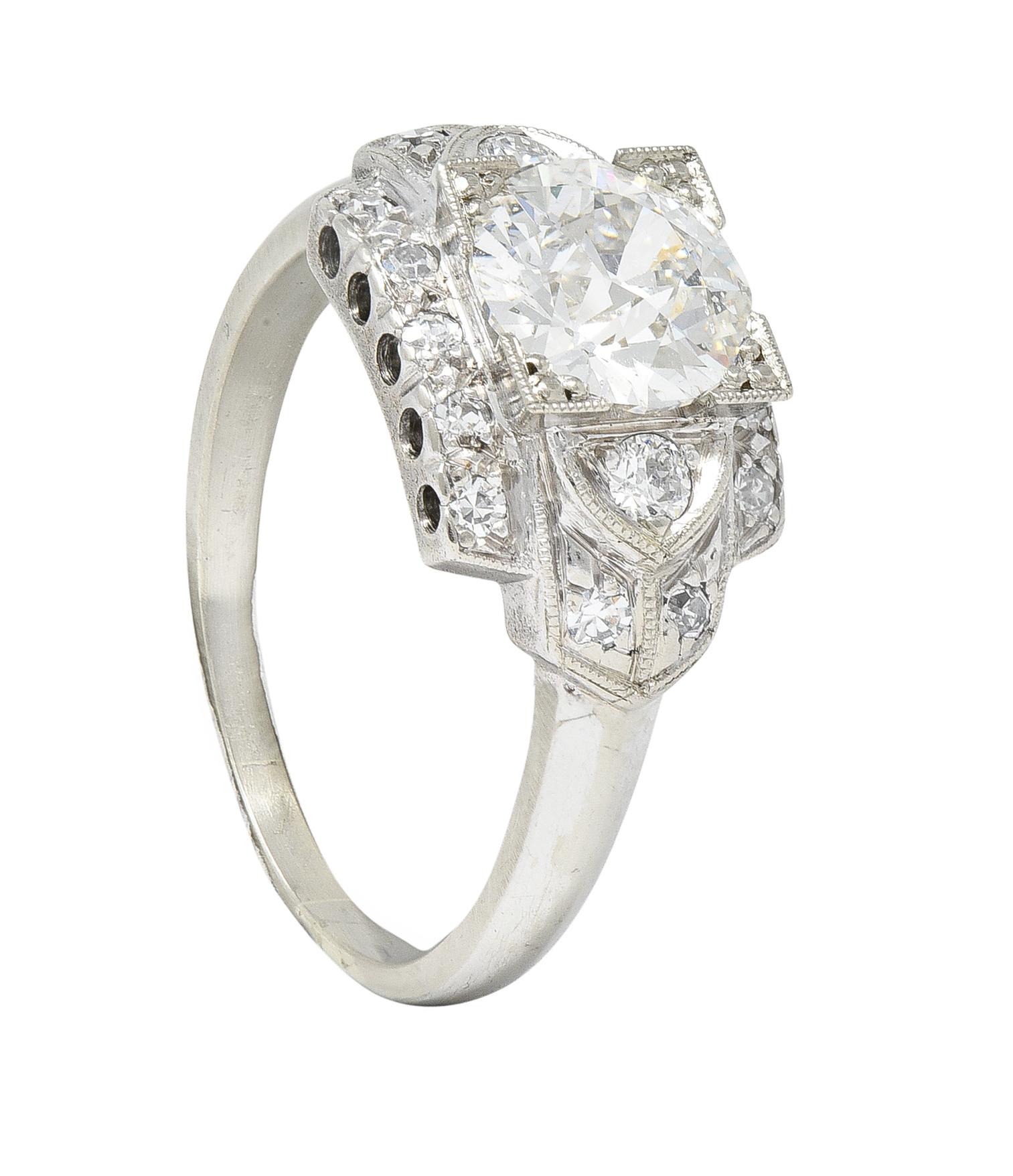 Art Deco 1.39 CTW Old European Cut Diamond 14 Karat Gold Engagement Ring For Sale 6