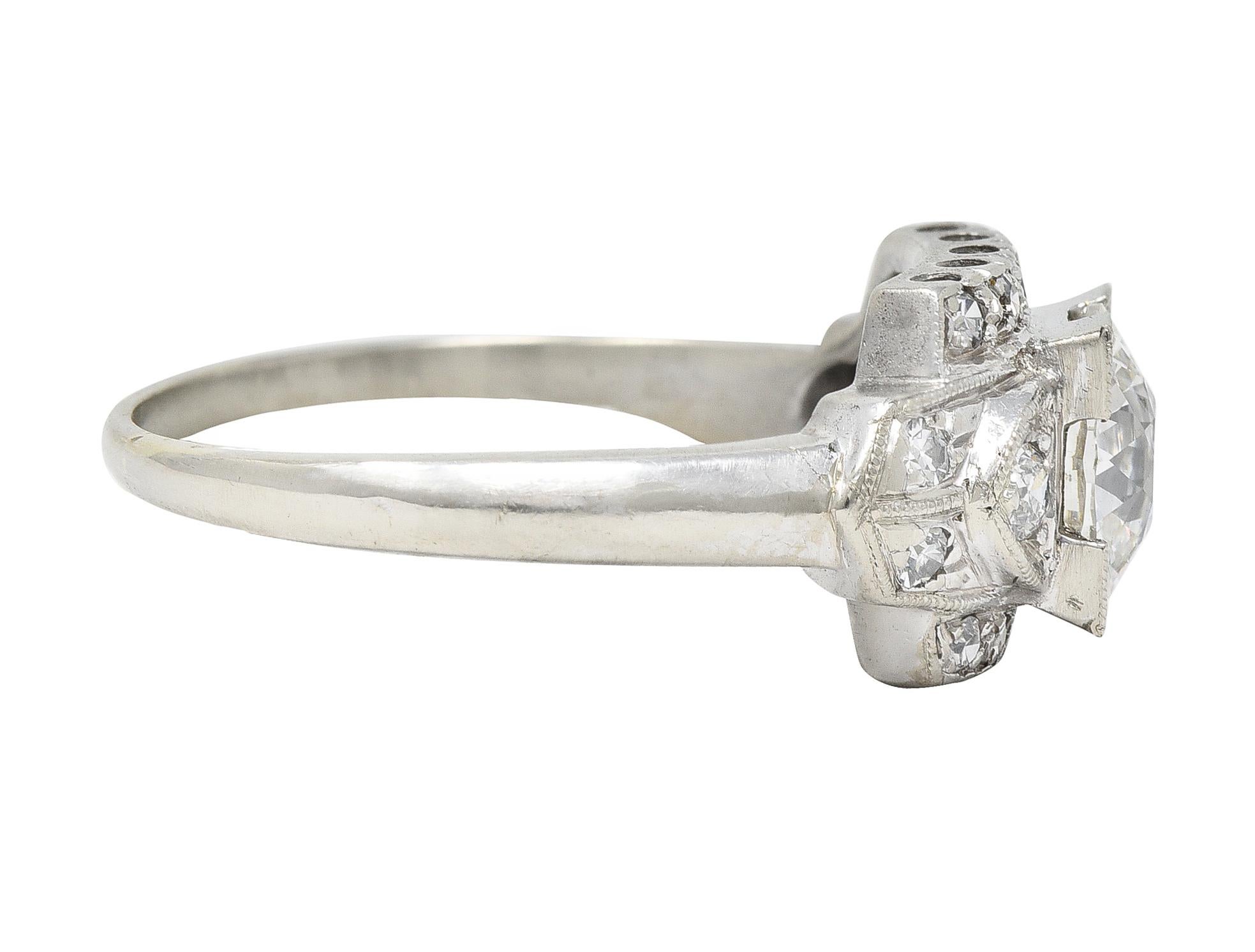 Art Deco 1.39 CTW Old European Cut Diamond 14 Karat Gold Engagement Ring In Excellent Condition For Sale In Philadelphia, PA