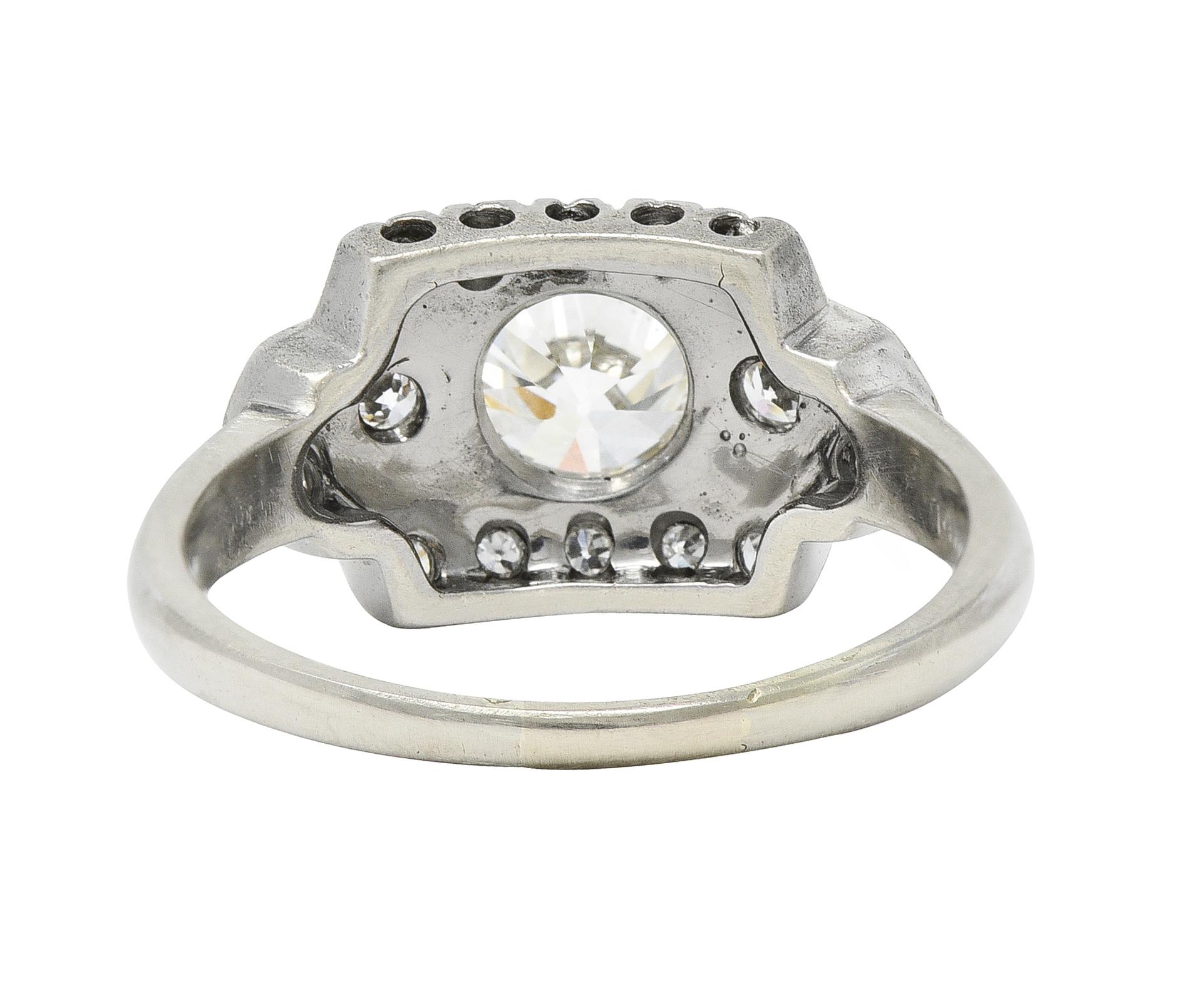 Women's or Men's Art Deco 1.39 CTW Old European Cut Diamond 14 Karat Gold Engagement Ring For Sale