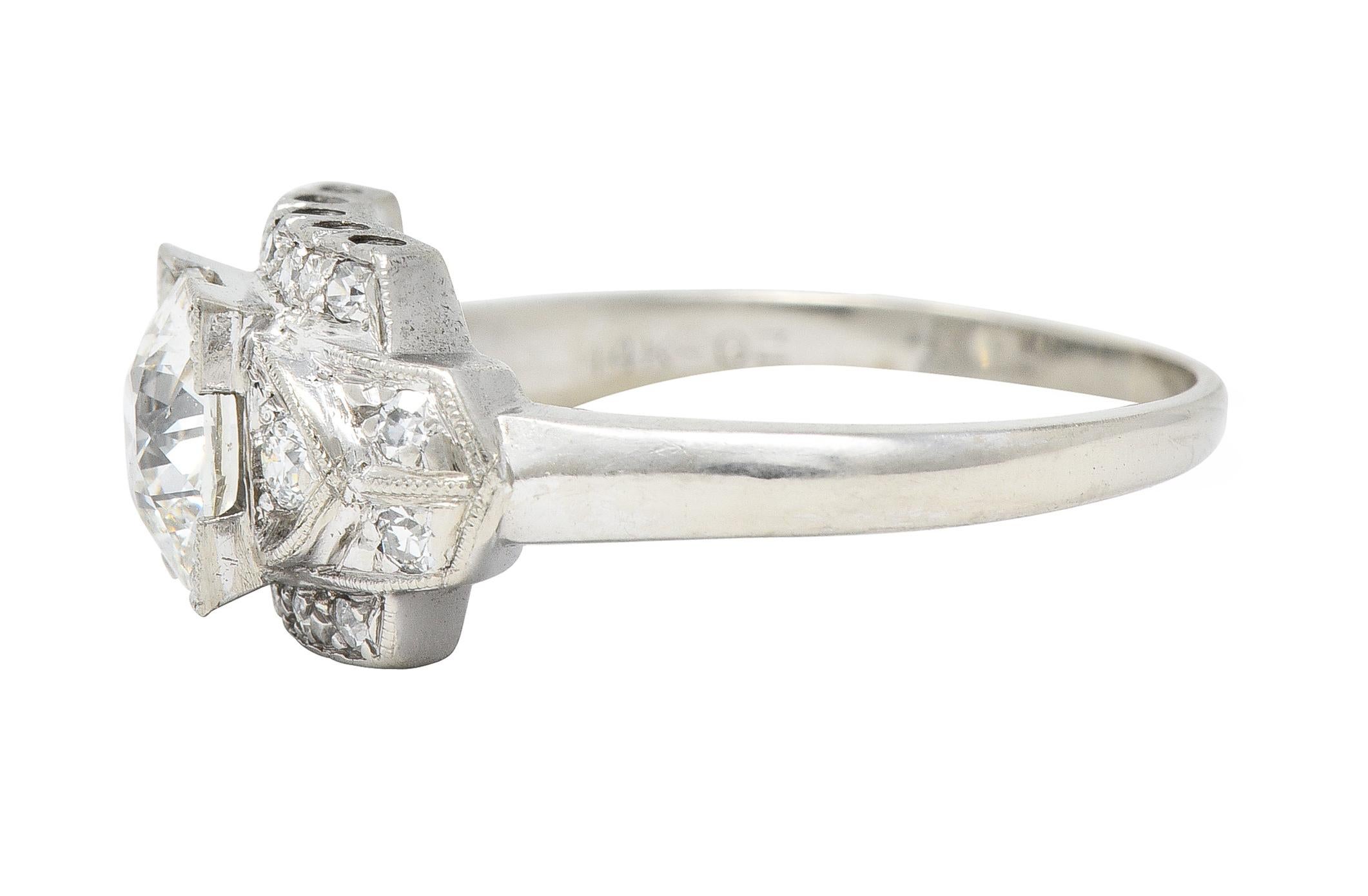 Art Deco 1.39 CTW Old European Cut Diamond 14 Karat Gold Engagement Ring For Sale 1