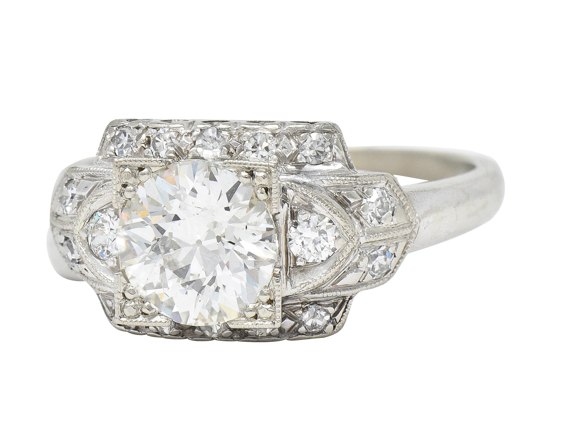 Art Deco 1.39 CTW Old European Cut Diamond 14 Karat Gold Engagement Ring For Sale 2