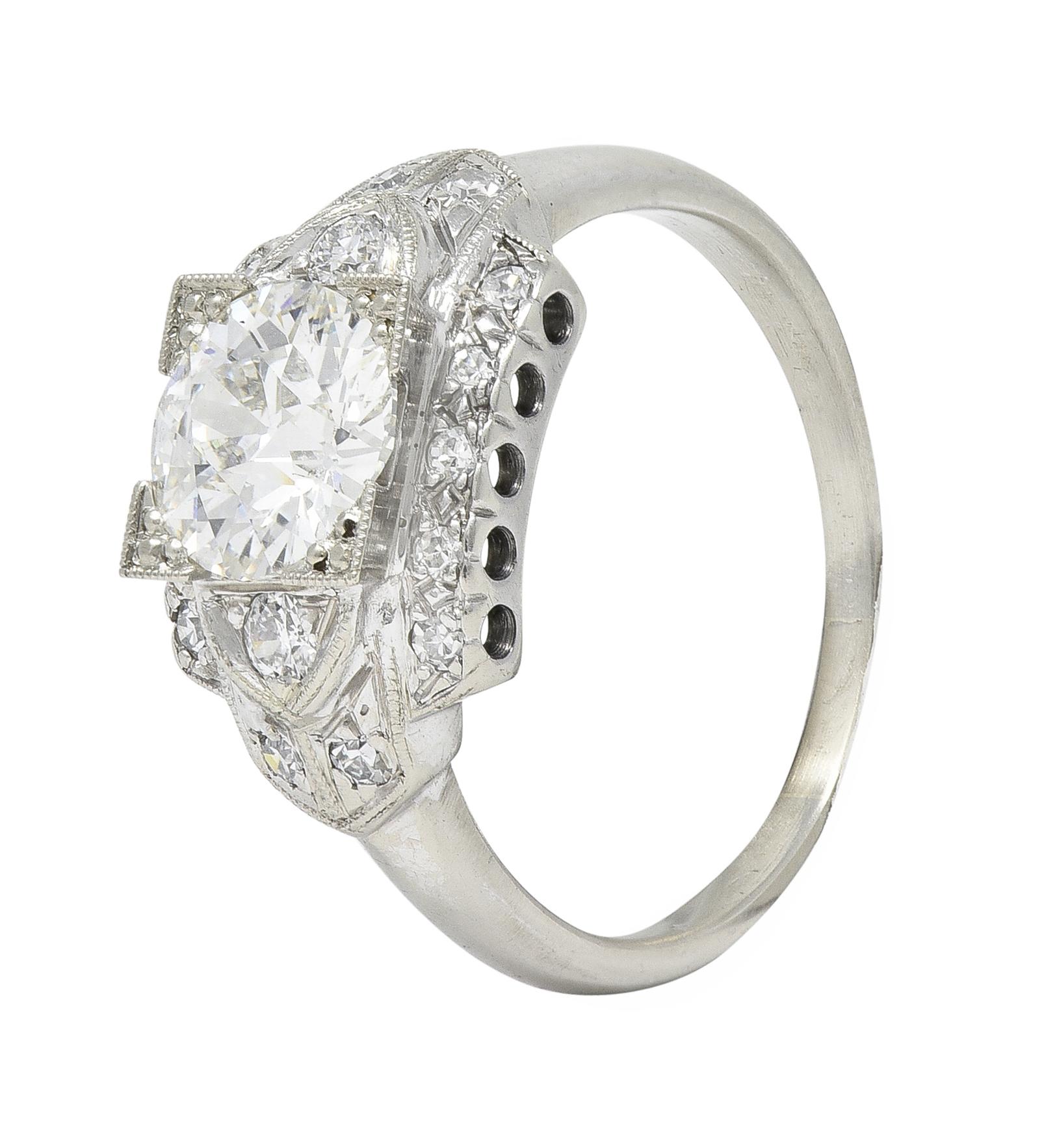 Art Deco 1.39 CTW Old European Cut Diamond 14 Karat Gold Engagement Ring For Sale 4