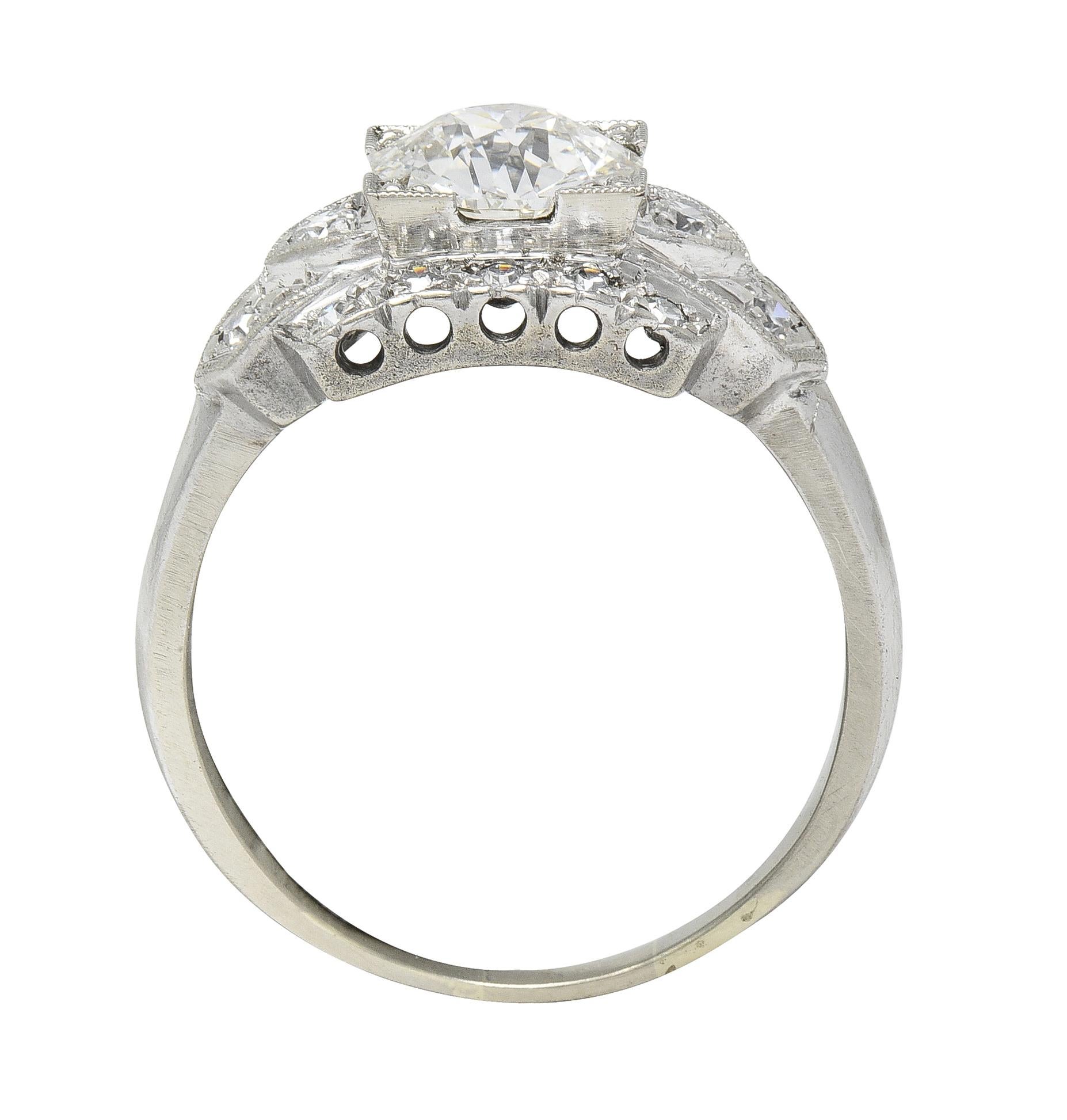 Art Deco 1.39 CTW Old European Cut Diamond 14 Karat Gold Engagement Ring For Sale 5