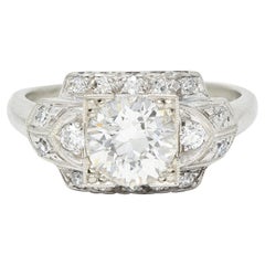 Art Deco 1,39 Karat Diamant-Verlobungsring aus 14 Karat Gold mit alteuropäischem Schliff