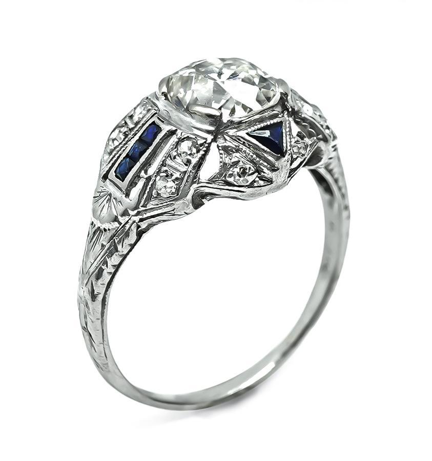 Old European Cut Art Deco 1.39ct Diamond Engagement Ring For Sale